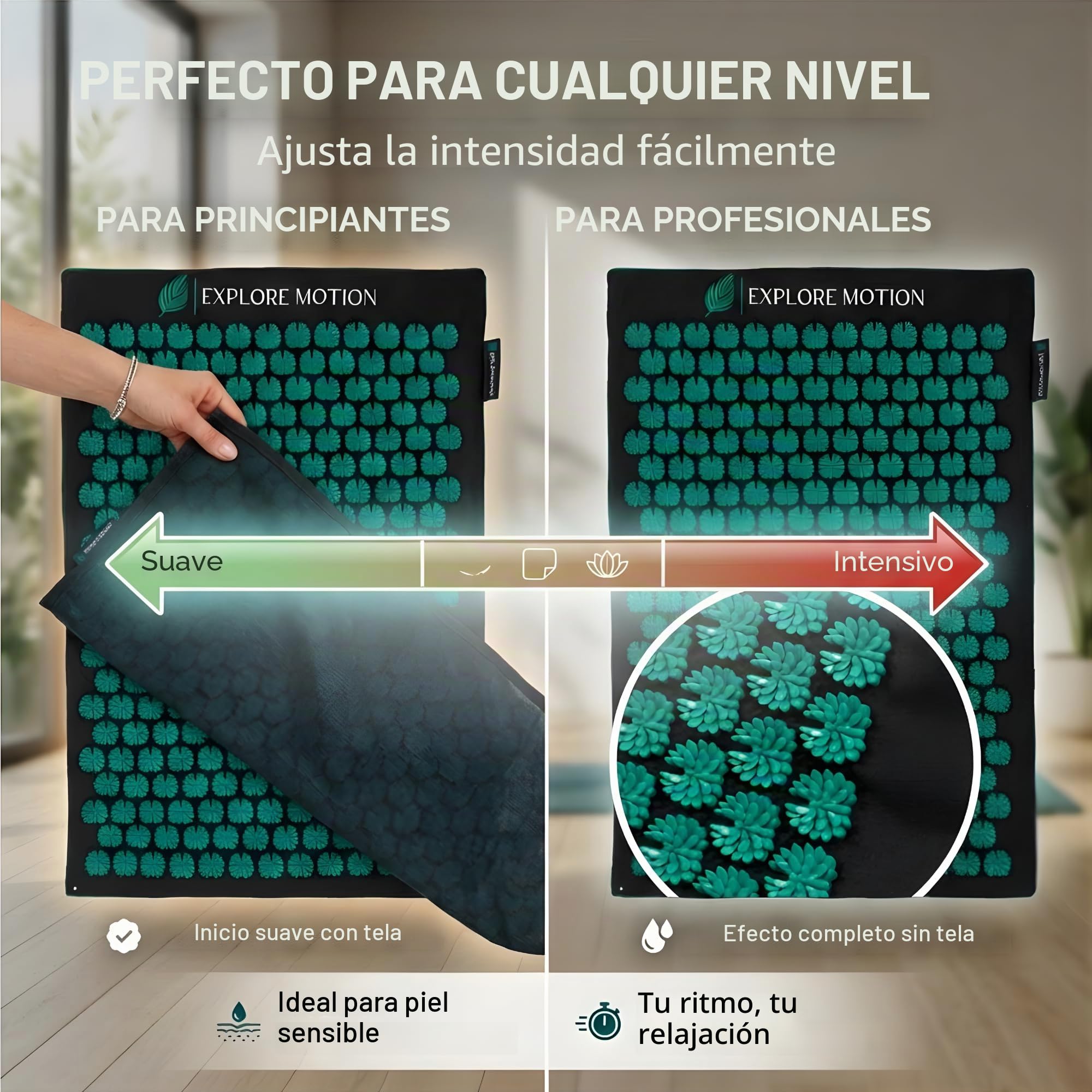 Esterilla de acupresión original 6 en 1 Premium Set de fibras naturales – Masaje de espalda y cuello contra el estrés y la tensión | con almohada y bola de masaje | Siente la diferencia