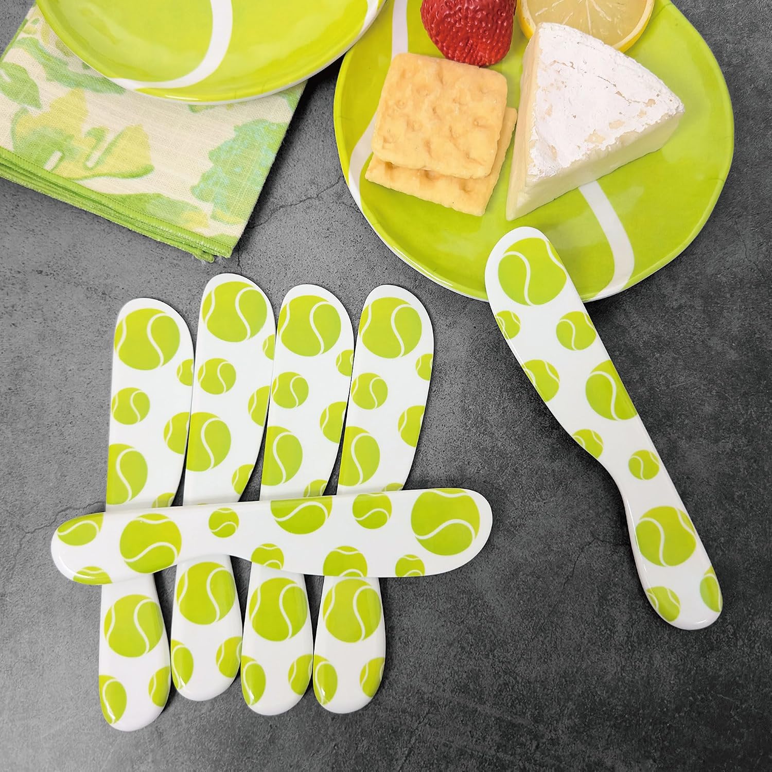 UPware Tennis Cheese Spreader Set, Melamine Multipurpose Butter Spreaders for Cream, Cheese, Jelly, Mayo, Frosting, and Sandwich, Yellow, 6 Inch, Set of 6