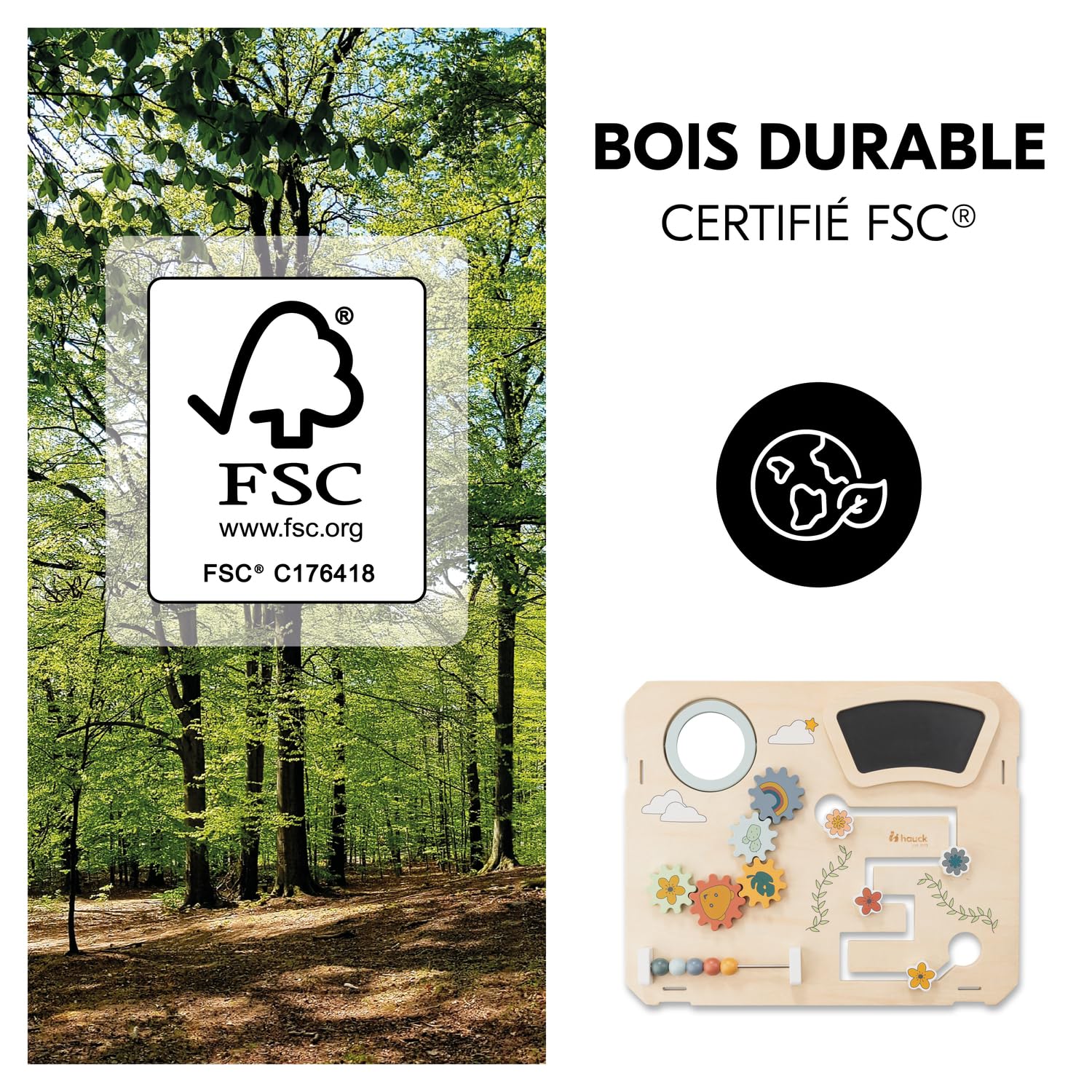 Hauck Tableau Activités Bébé Chaise Haute Alpha+ Beta+ Arketa, Jouet Sensoriel Bois FSC® à Partir de 10 Mois