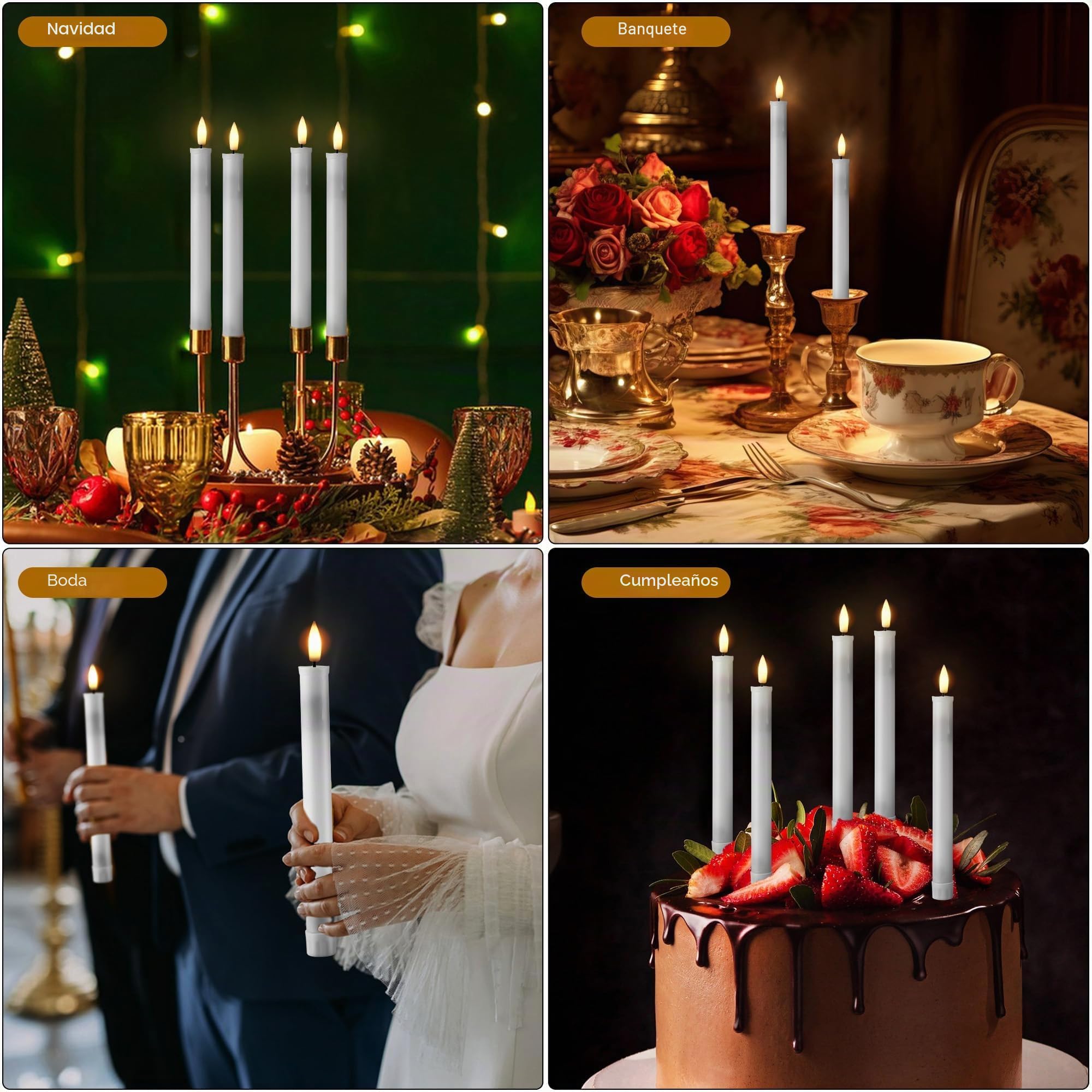 EXTSUD - Juego de 6 velas largas LED sin llama, con mando a distancia, velas de ventana LED recargables 22 cm, color blanco, decoración para Navidad, boda, fiestas, banquetes