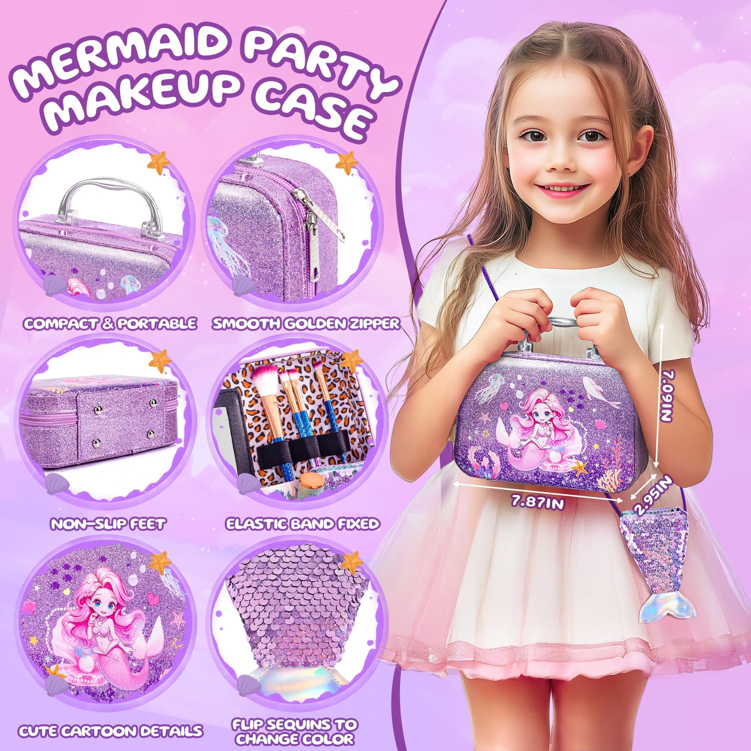 Hohosunlar Kit Maquillaje Enfant Fille avec Vernis à Ongles, Coffret Maquillage de Princesse Jouet Fille Non Toxique et Lavable, Les Cadeaux d'anniversaire de Noël Jouet pour Filles 3 4 5 6 7 8 9 10
