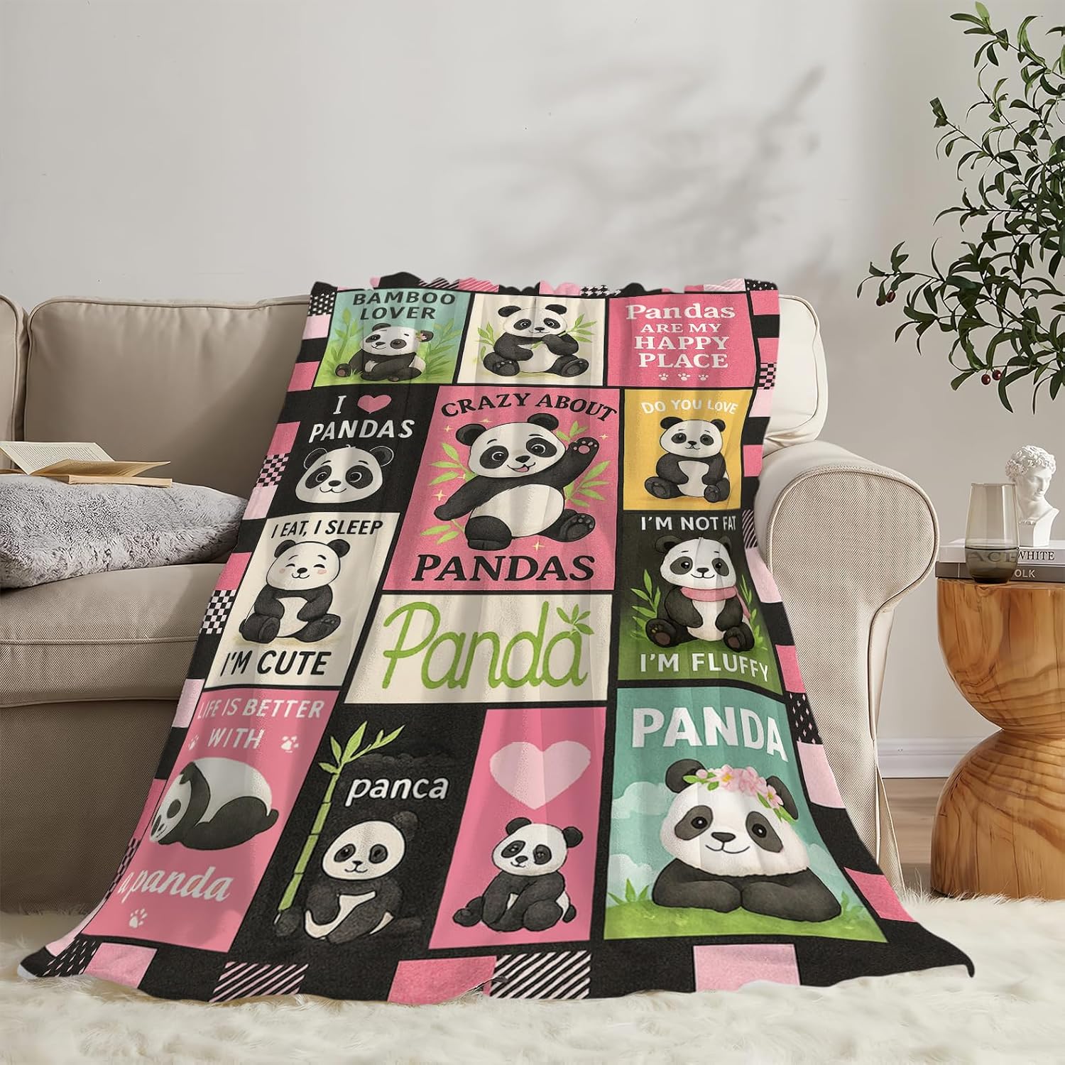 Panda Blanket Cute Panda Throw Blanket Fuzzy Plush Super Fleece Plush Soft Cozy Warm Stuff Animal Bedding Toddler Nursery Baby Blankets Gifts for Boys Girls Kids Adult Men Women 40"X50" - Image 3