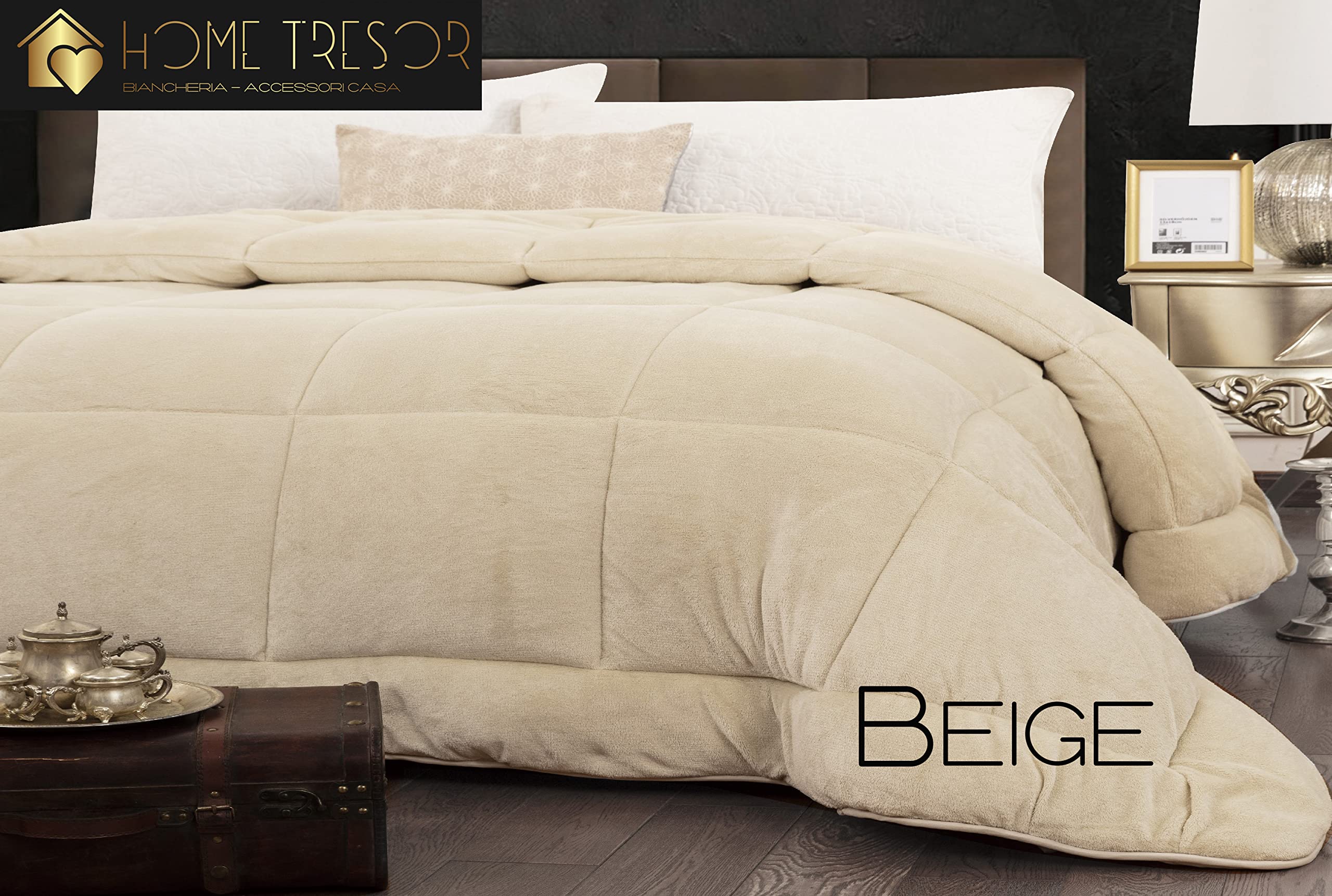 Home Tresor - Trapunta Invernale Calda e Morbida, Piumone Pesante 540 gr./mq in Microfibra Manopesca Anallergica Traspirante (Beige, Matrimoniale cm. 260x260)