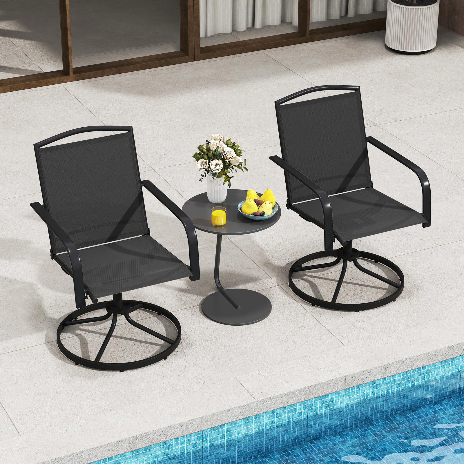 GIANTEX Lot de 2 chaises à bascule rotatives, fauteuils avec dossier haut, accoudoirs et tissu respirant, cadre en métal, charge jusqu'à 150 kg, chaises pour patio, jardin, terrasse (Noir)