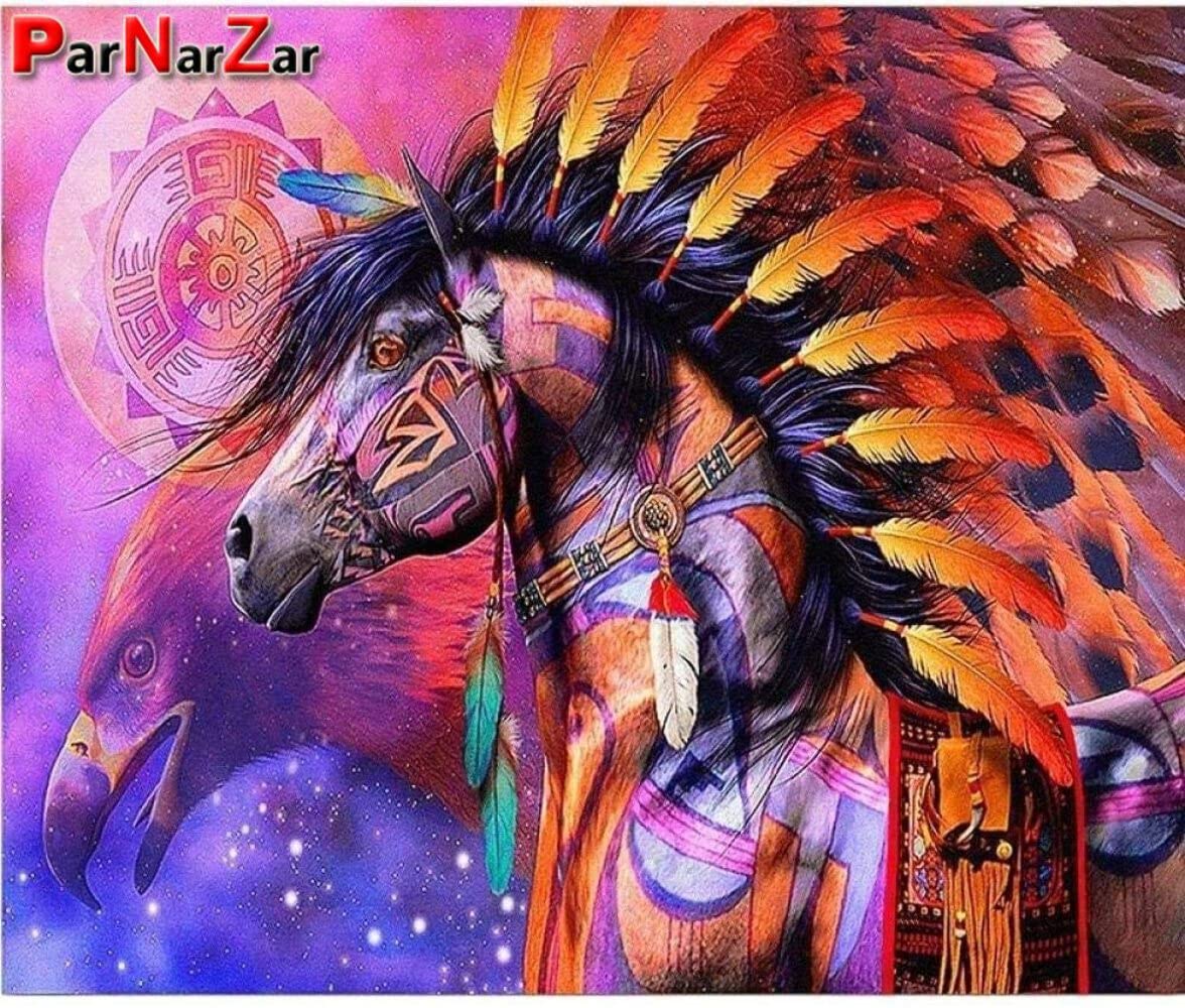 ParNarZar 5D DIY Diamond Painting Full Square/Round Drill Feathers and Horse Rhinestone Embroidery Cross Stitch Gift Home Decor Square 60x80cm