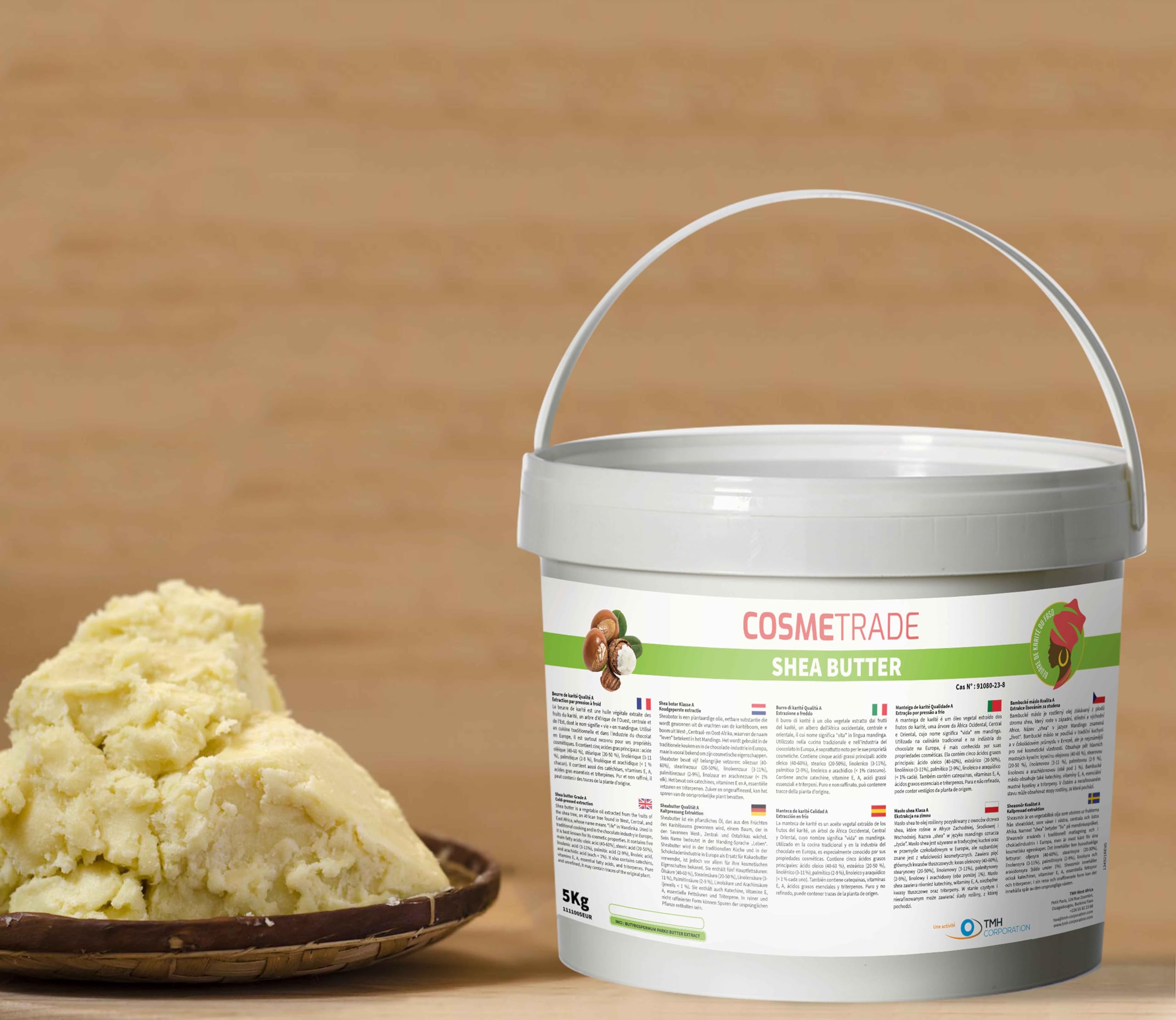 Beurre de karité 100% pur et naturel - Non raffiné 5 Kg - Grade A - Avec certificat d'analyses extraction par pression à froid