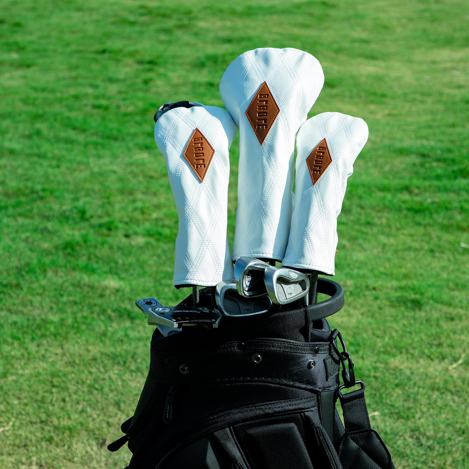 Golf Club Head Covers for Driver Cover, Fairway Wood Cove Hybrid Headcover, Birdie Premium Leather Golf Headcovers Set with Interchangeable No. Tags Fits Most of Golf Head Covers (for Driver (1pcs))