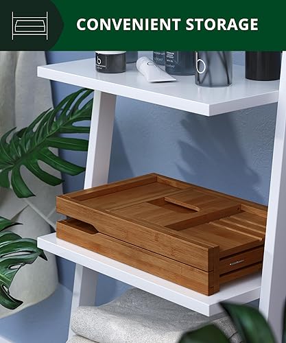 Miniatura 47 de Royal Craft - Bandeja de bambú para bañera con soporte para libro y vino Bambú Negro,Negro (plegable),Bambú carbonizado (marrón),Gris