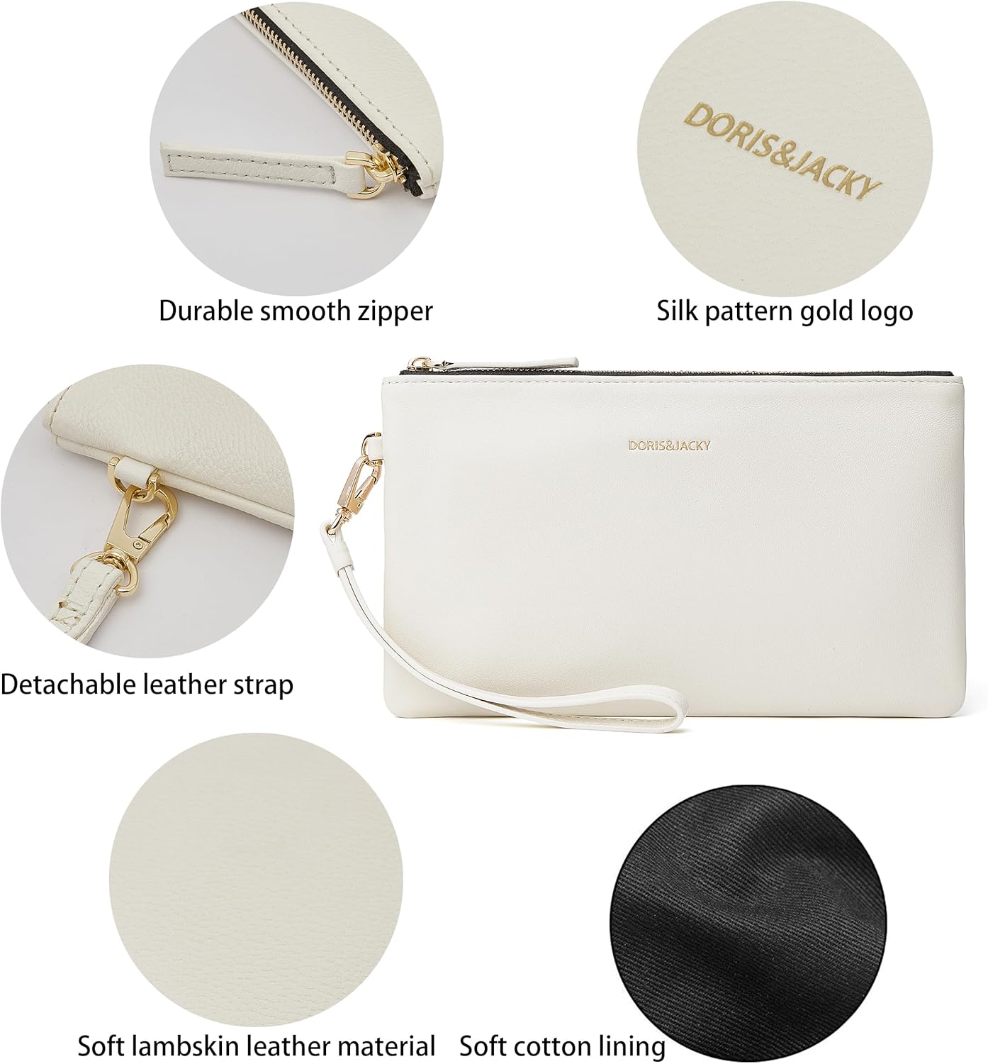 DORIS&JACKY Small Leather Wristlet Clutch Purse for Women Slim Thin Designer Goatskin Cell Phone Pouch Bag with Strap - Image 2