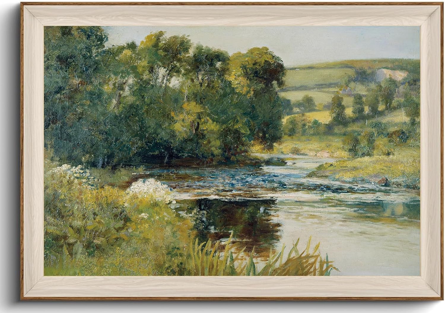 KISSFOX Framed Wall Art Vintage Wall Decor Landscape Canvas Art Riverside Scenery Pictures Countryside Paintings Impressionist Artwork For Living Room Bedroom Bathroom Kitchen