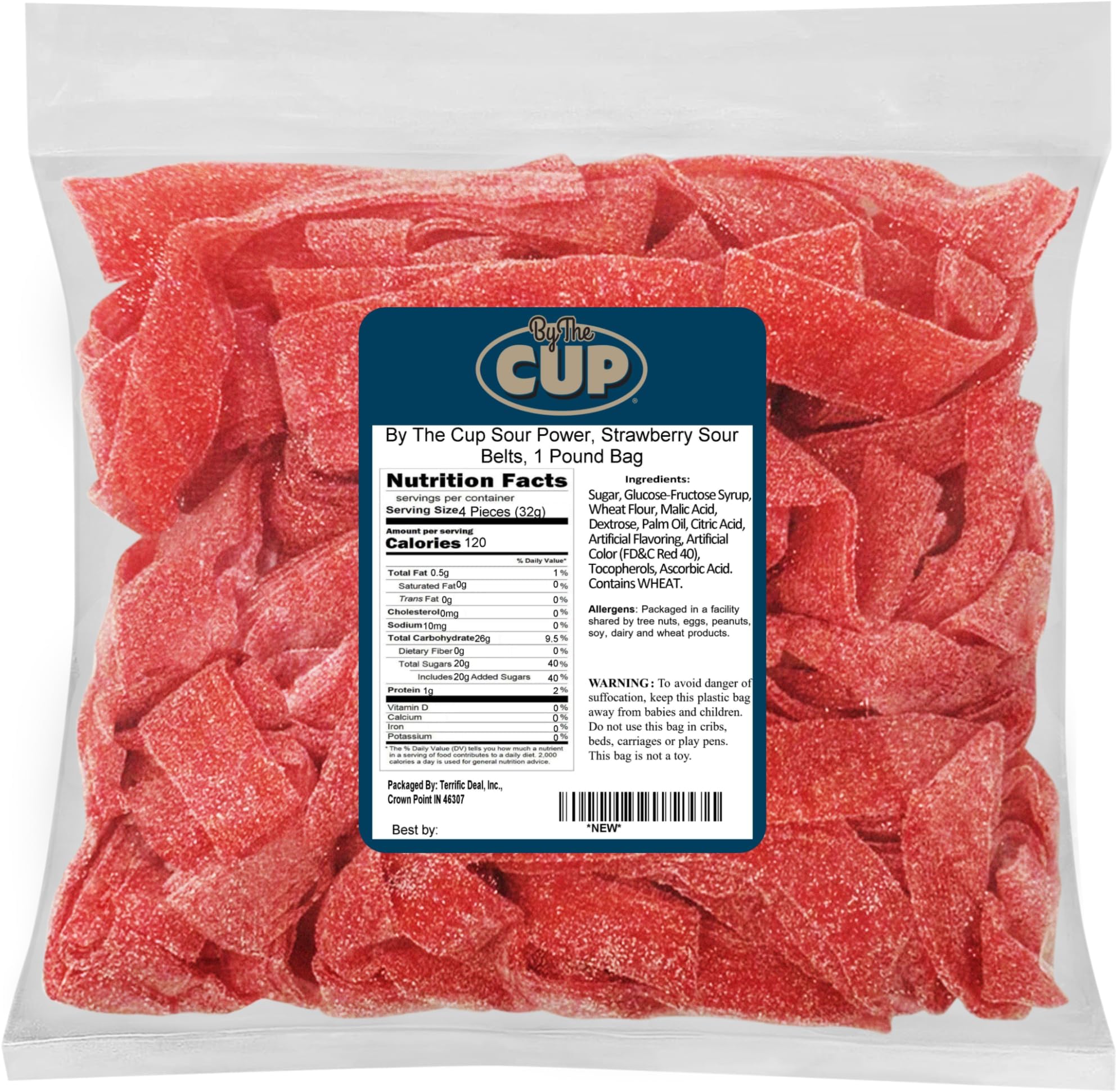 By The Cup Sour Power Strawberry Sour Belts 1 Pound Bag