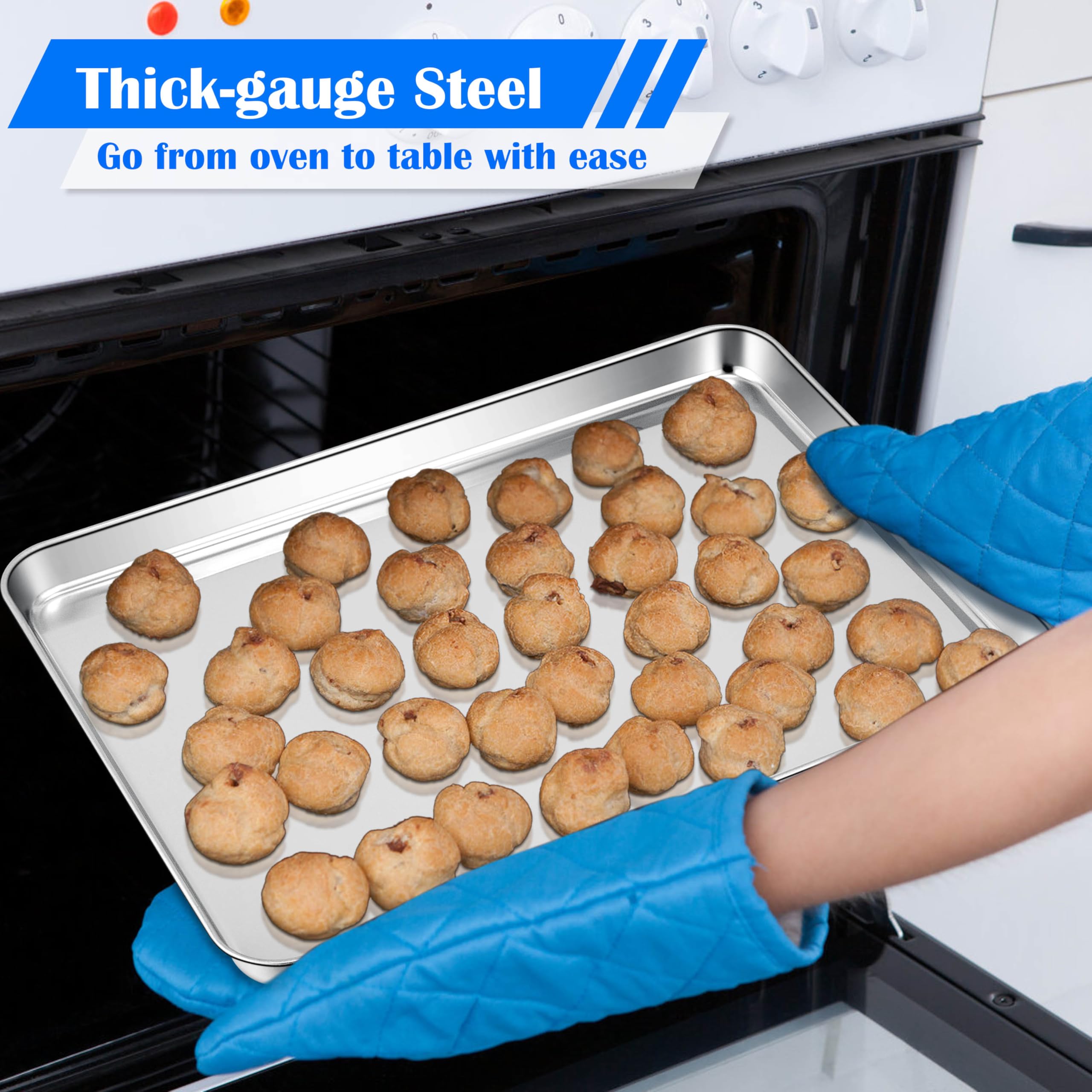 E-far Bandejas grandes para hornear, bandejas de acero inoxidable de 20 x 14 pulgadas para horno, bandejas de metal grandes no tóxicas para hornear galletas de pasteles, saludables y sin óxido,
