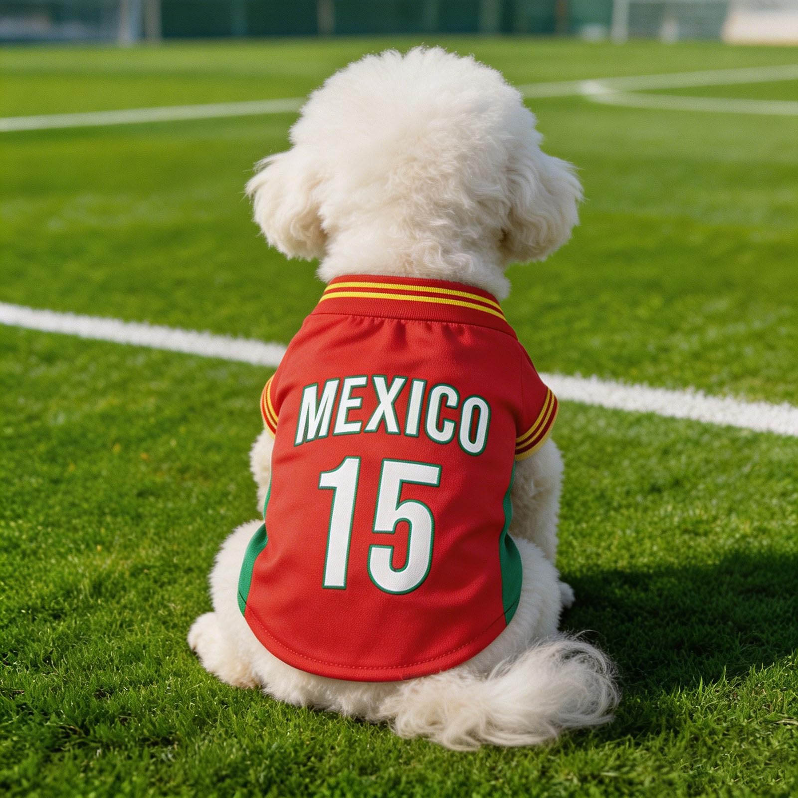 Breathable Dog Football Jersey for Small to Large Dogs - Mesh Pet Sports Shirt with National Team Colours, Soft Summer Vest for Corgi, French Bulldog & German Shepherd (M, Mexico-red)