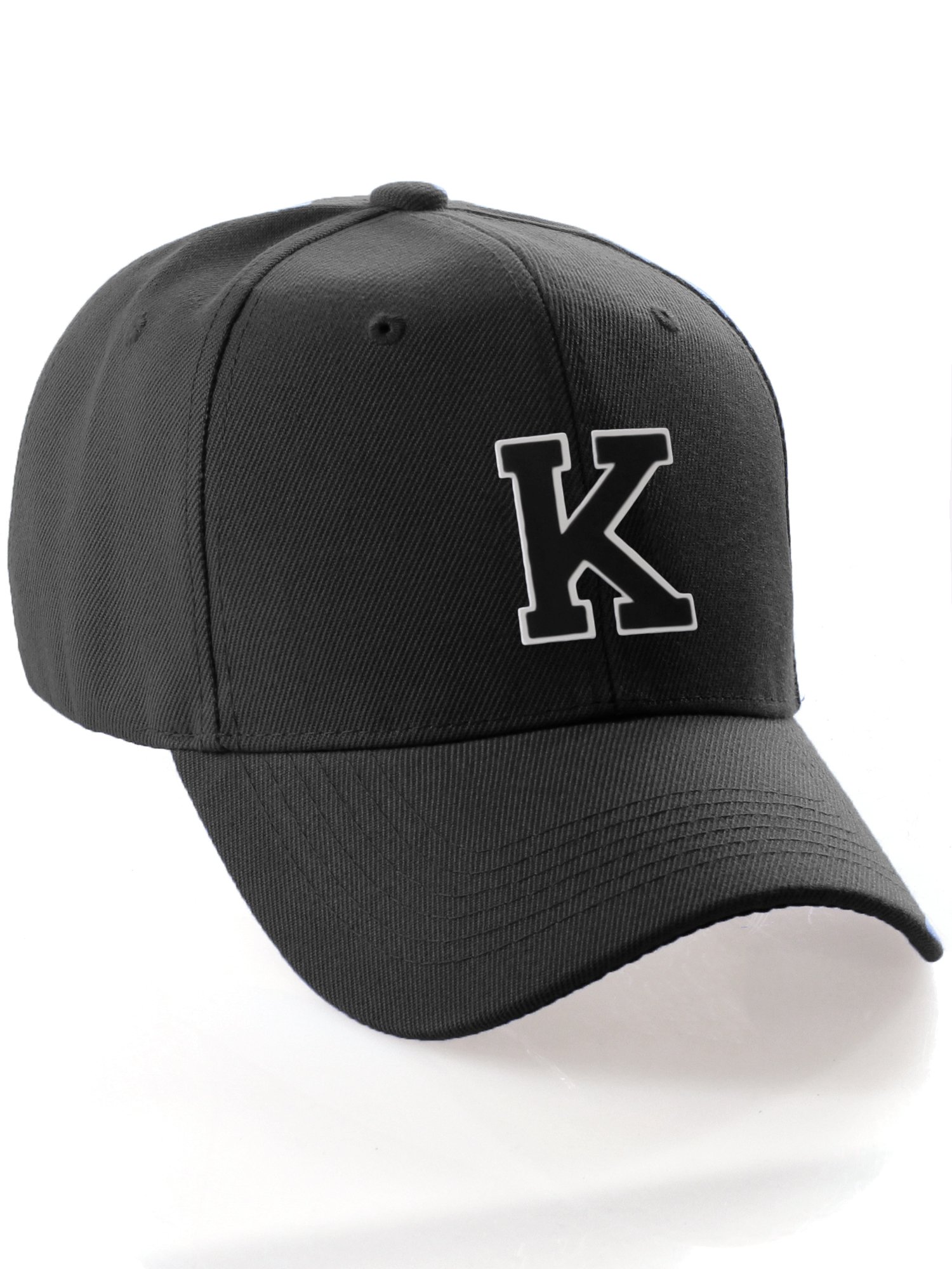 Classic Baseball Hat Custom A to Z Initial Team Letter, Black Cap White Black