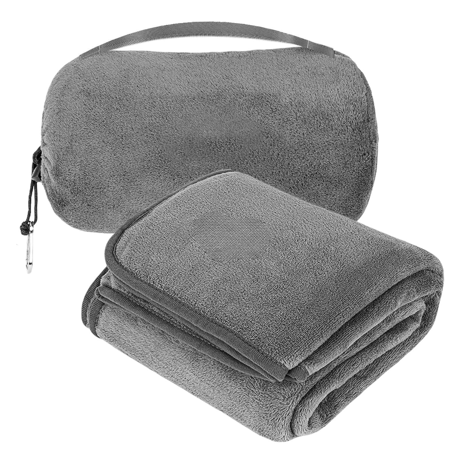 Couverture De Voyage Compacte 2 En 1 BEDELITE - Avec Coussin Et Sac - Jacquard Bleu