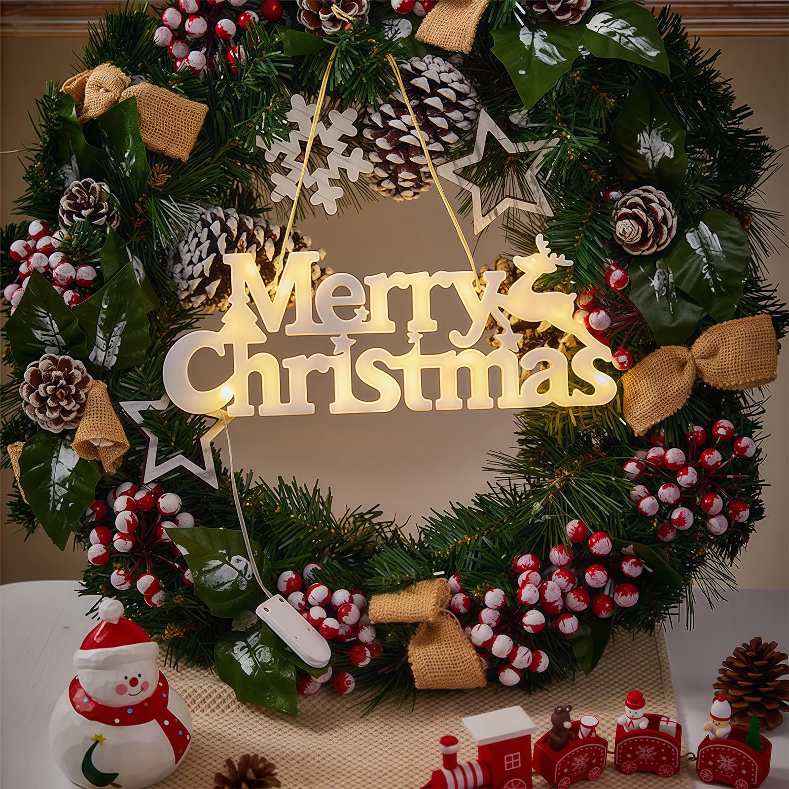 Merry Christmas Sign Light Up Christmas Decorations for Wreath LED Hanging Window Decorative Light Glowing Letter Sign for Xmas Tree Wall Door Fireplace Indoor Outdoor - Image 3