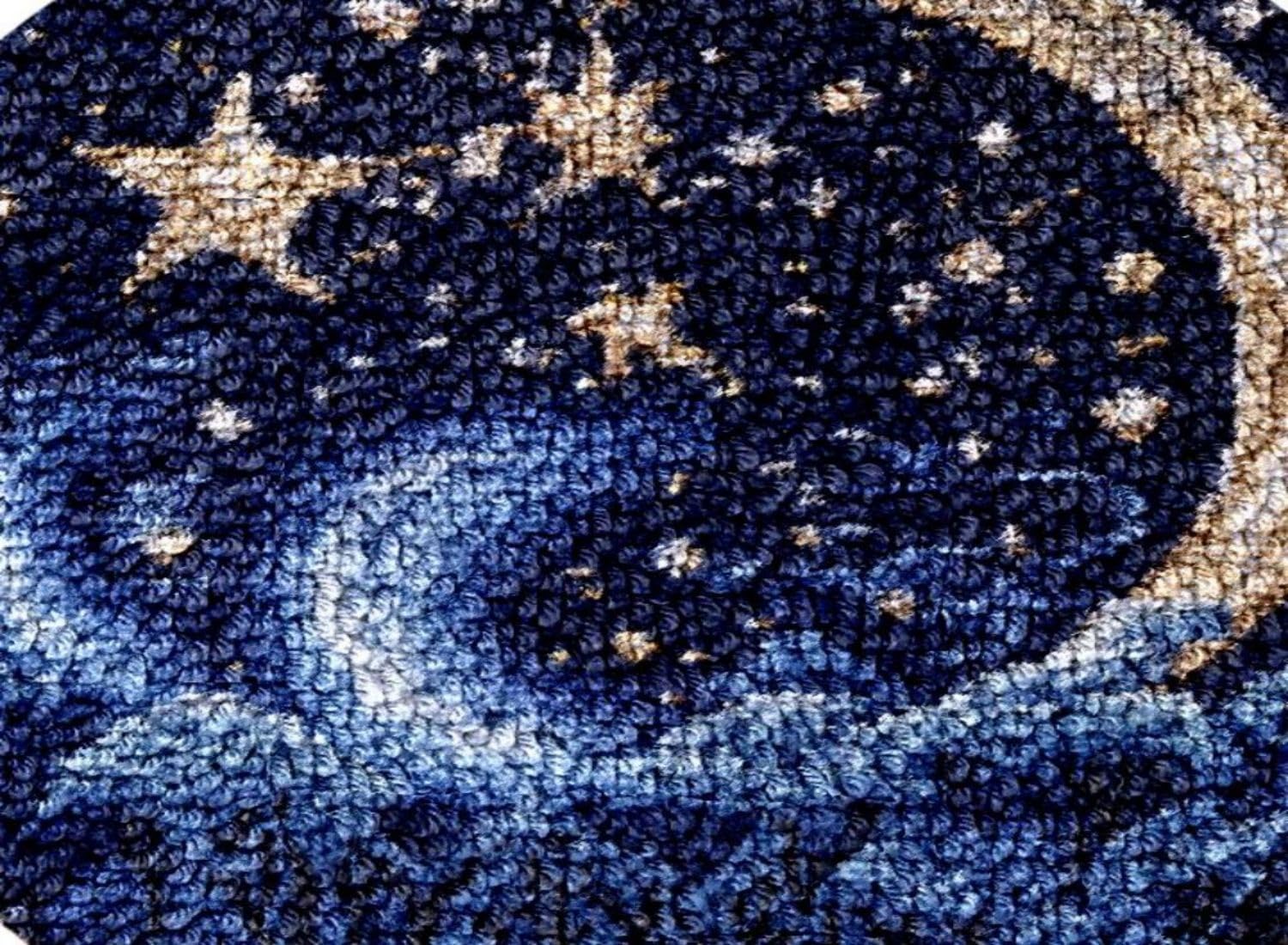 Generic Night Moon Shining Stars Latch Hook Rug Kit Color Printed Crochet Yarn Needlework DIY Hooking Latch Kit Carpet Embroidery Rug Cover Mat for Christmas Chair Cushion Floor Decoration 60x40cm(1)