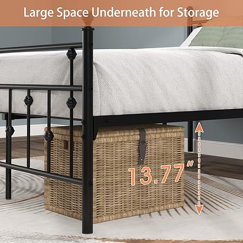 Miniatura 4 de Weehom Base de cama de tamaño matrimonial con cabecero y estribo, plataforma de metal, marco de cama debajo de la cama, diseño moderno para niños,