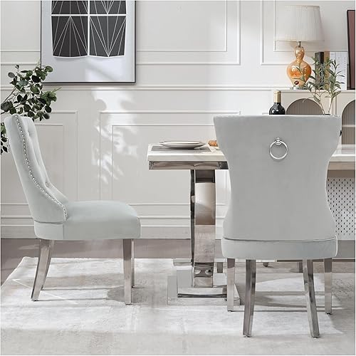 Miniatura 7 de Juego de 4 sillas de comedor de terciopelo, sillas de cocina tapizadas con patas Mteal, respaldo moderno con botones copetudos y ribete cuadrado de