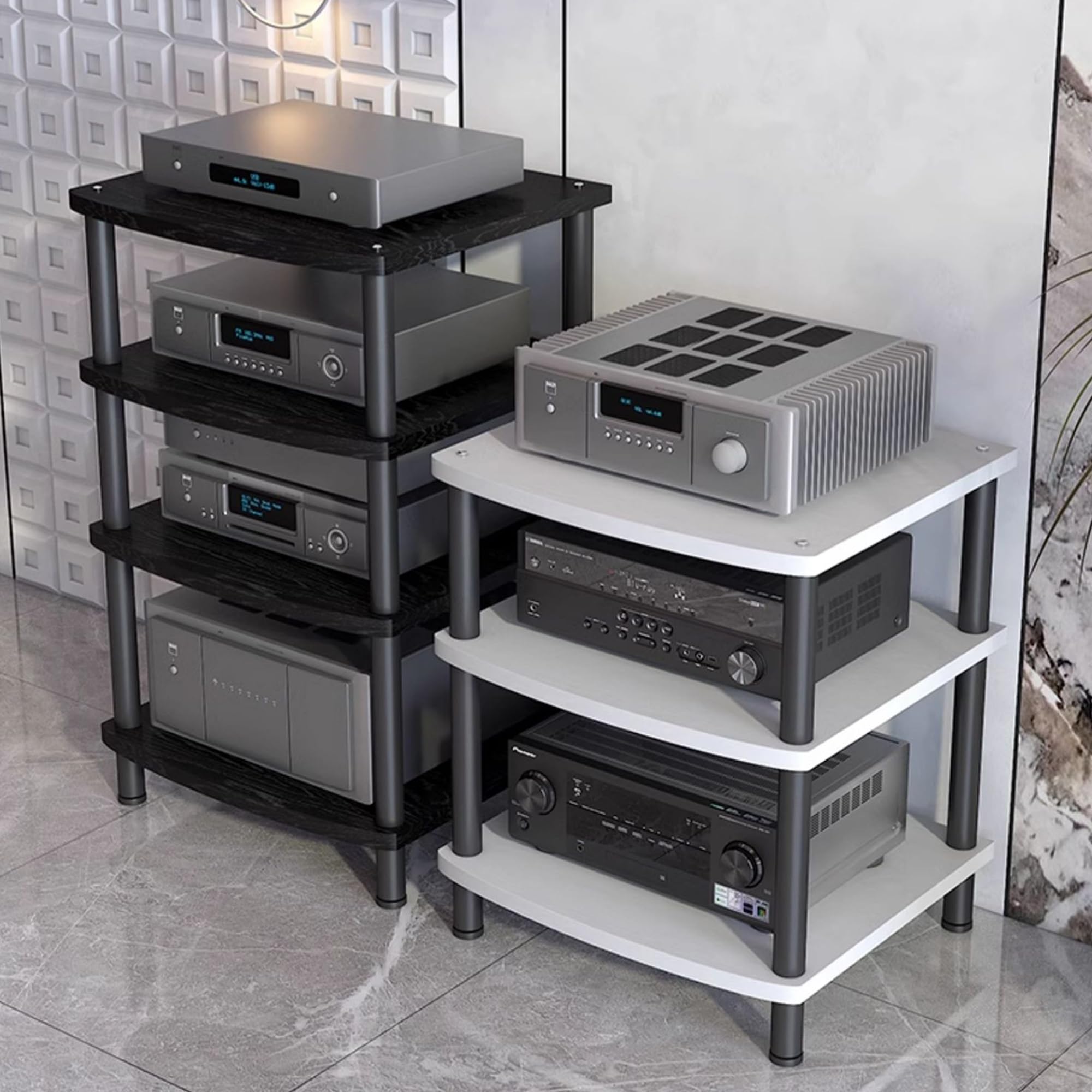 Mueble HiFi Soporte para Medios audiovisuales, gabinete para componentes Multimedia, Rack estéreo, Soporte para Tocadiscos para Salas de grabación, oficinas y teatros(Nero,44cm/17.3in)