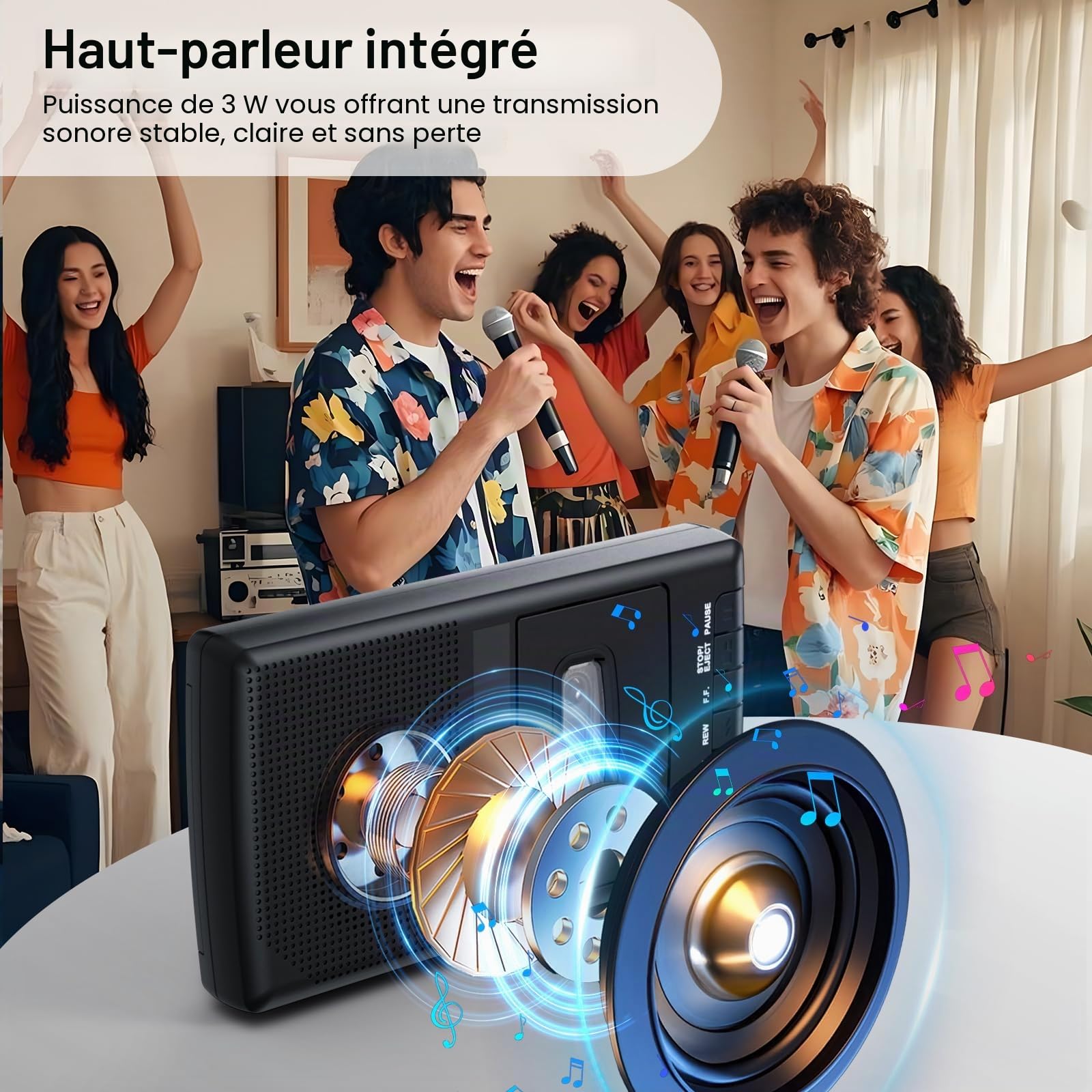Lecteur Cassette Portable,Enregistreur de Cassettes,Convertisseur Numérique de Cassettes vers Disque Flash USB, Haut-Parleur Intégré, Poignée Rétractable