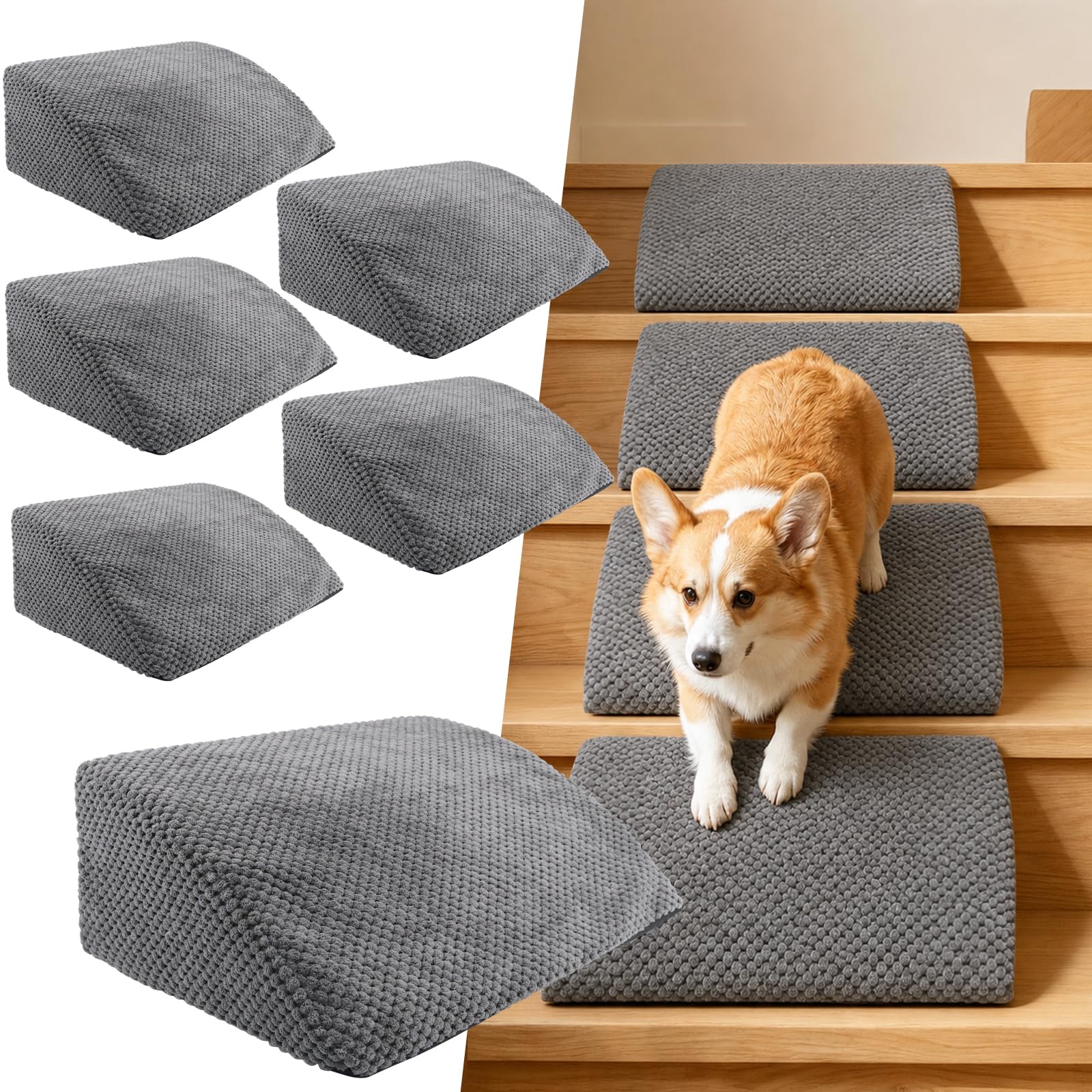 Escalones para perros para cama, sofá, juego de 6 piezas, escaleras para perros de 5 pulgadas cada una escalera para mascotas, rampa curvada gris para gatos, antideslizante, extraíble