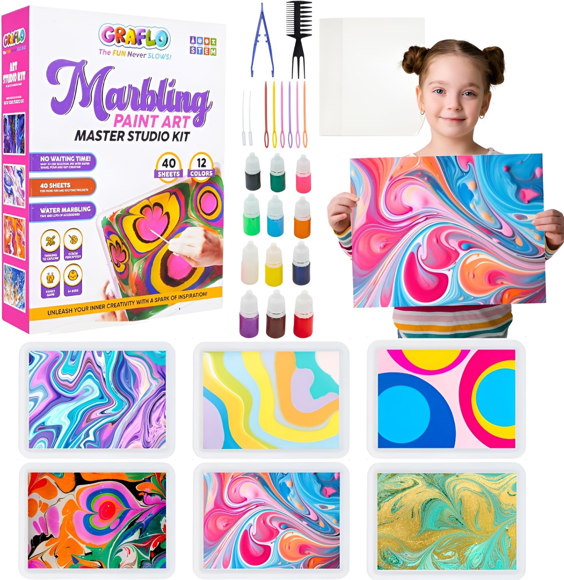 GRAFLO Marbling Paint Art & Crafts Kit Water Marble Painting Set