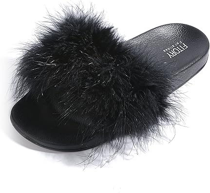 Fluffy sandals black Clearance