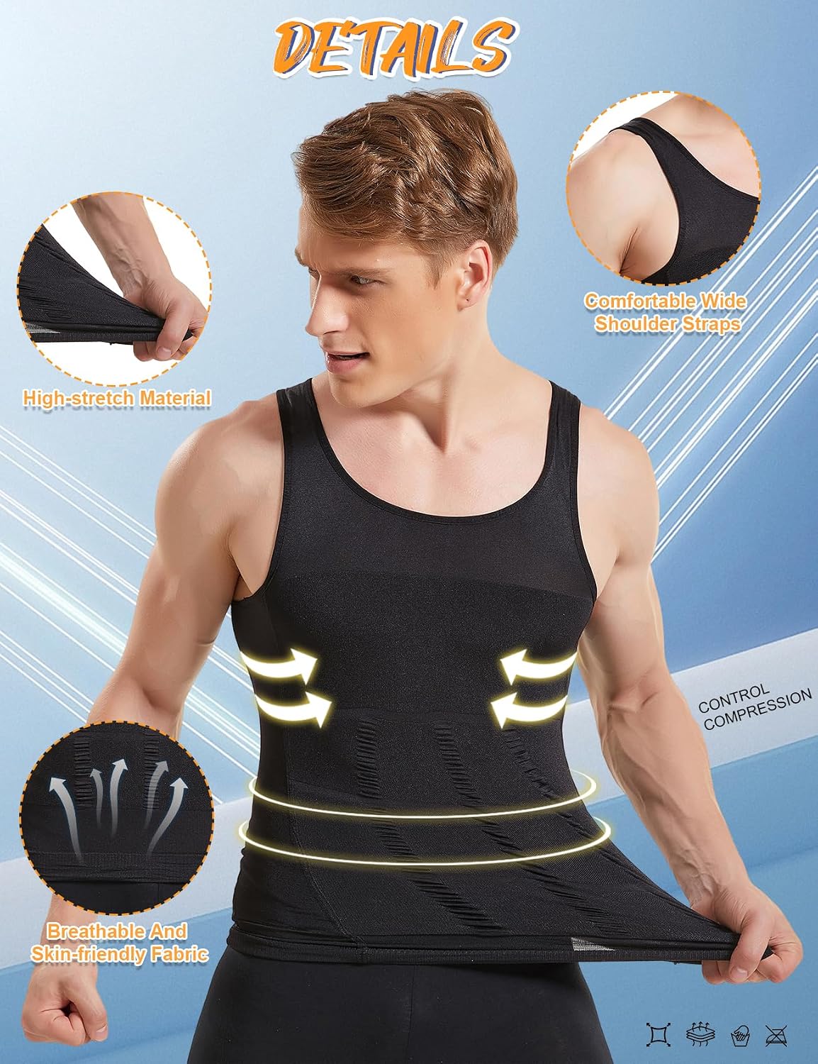 HANERDUN Men Compression Shirt Slimming Body Shaper Vest Tummy Control Shapewear Abdomen Undershirt