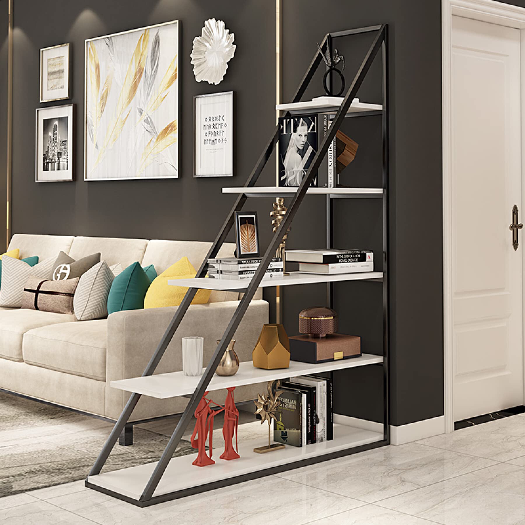 Buy Tribesigns 5Tier Bookshelf, Modern Ladder Corner Bookshelf Stepped