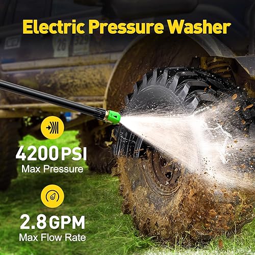 Miniatura 2 de EVEAGE Hidrolavadora eléctrica, lavadora de alta presión de 4200 PSI 2.8 GPM, con cañón de espuma de 1000ML, 3 boquillas de presión, para limpieza