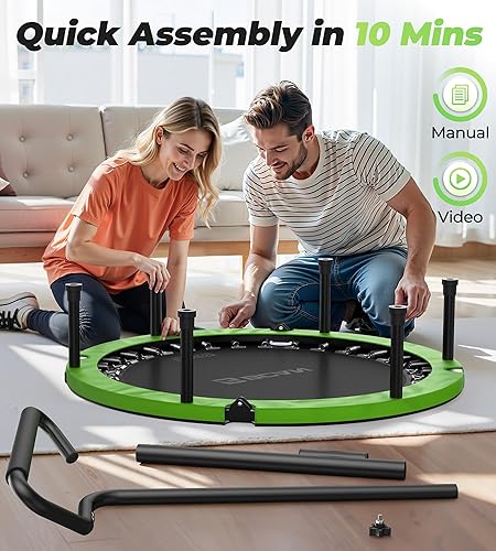 Miniatura 5 de BCAN Mini trampolín plegable de 450550 libras, trampolín de fitness de 4048 pulgadas con bungees, mango de espuma ajustable, rebote estable y