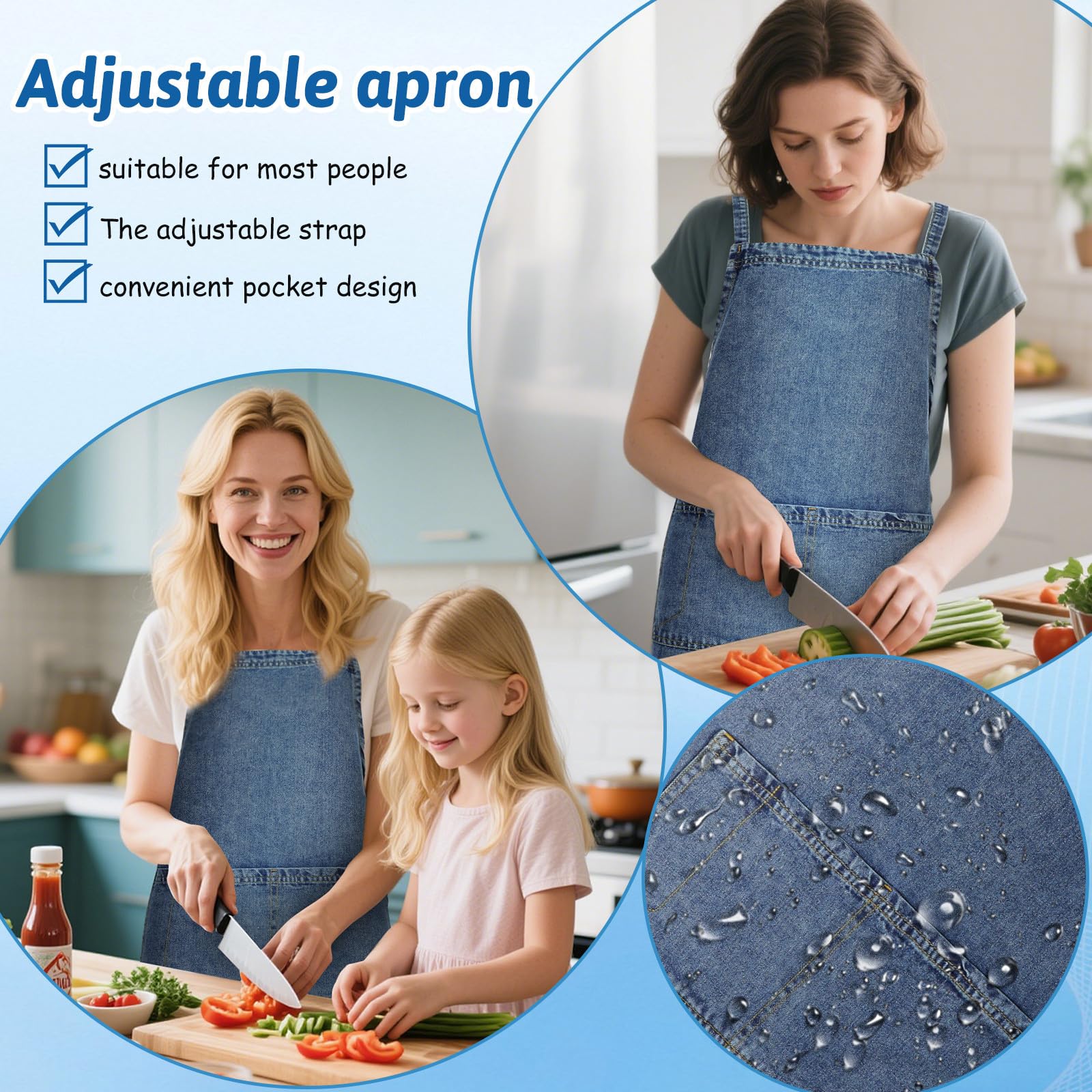 Delantal de Mezclilla Grueso Unisex Bolsillos, Tamaño Único, Reutilizable para Cocina, Barbacoa y Jardinería, Diseño Cruzado Espalda para Trabajo y Camping