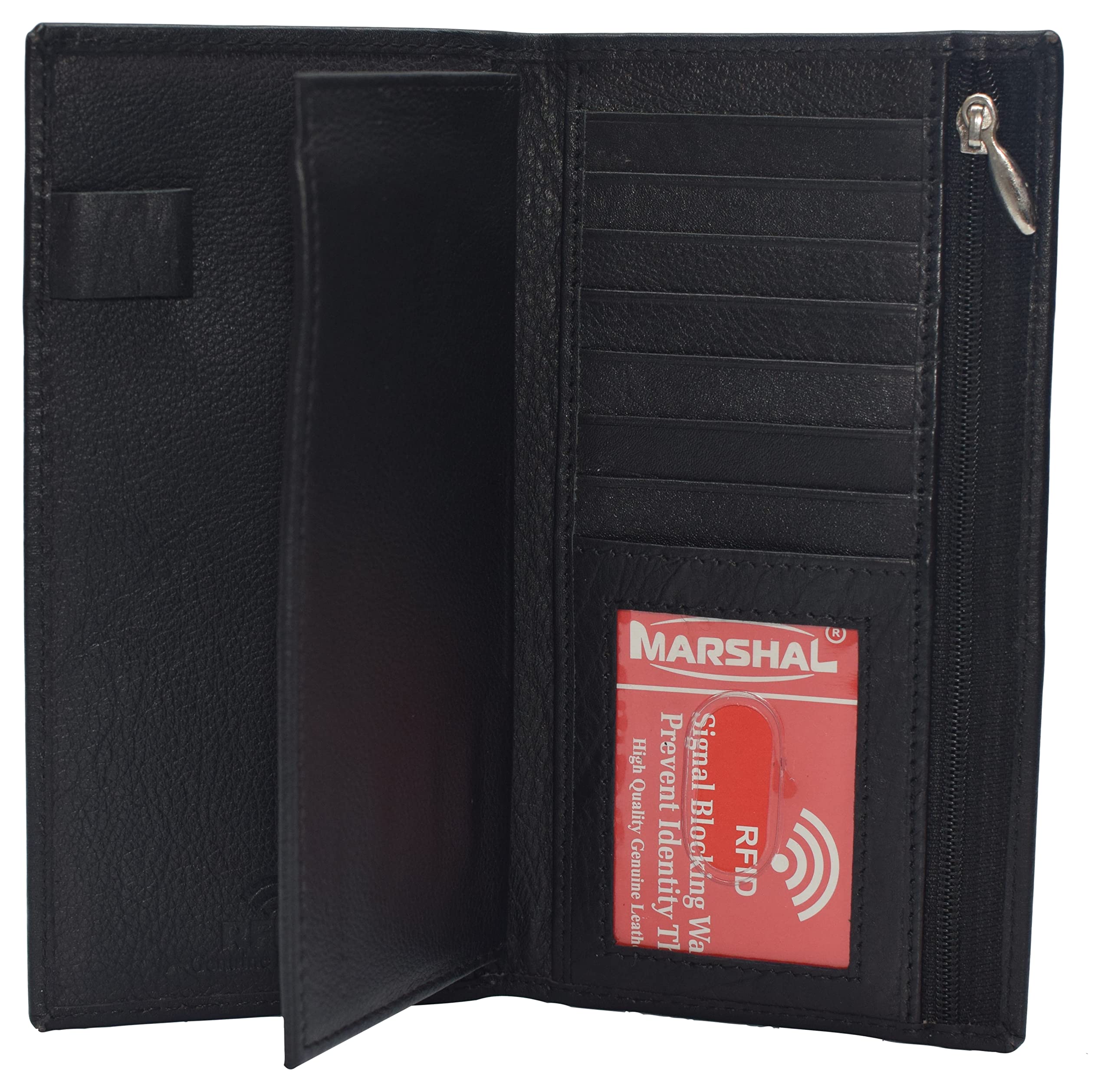 Marshal Genuine Leather Checkbook Cover Wallet Organizer with RFID Protection (Black)