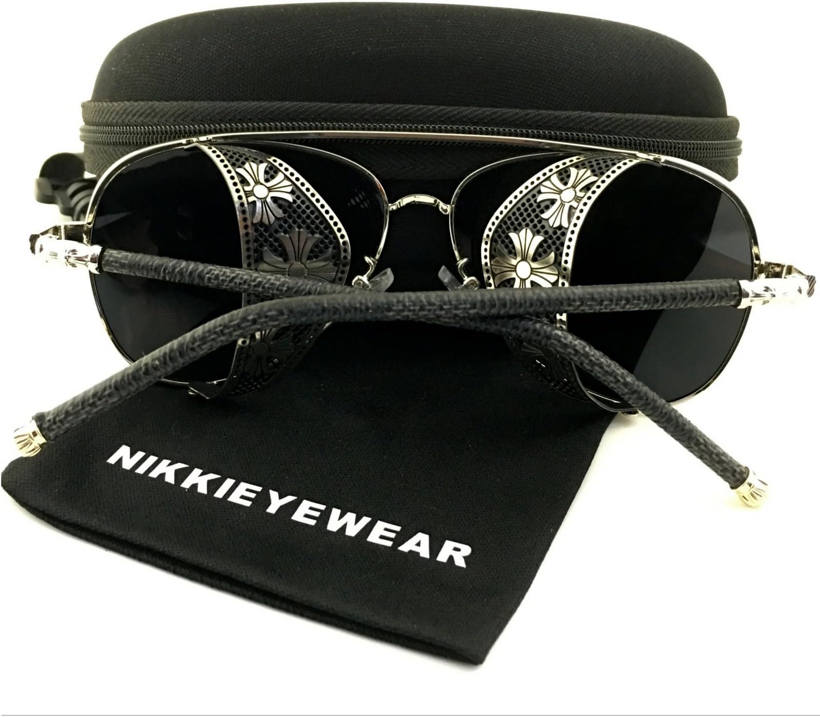 Steampunk Aviator Sunglasses Embossed Intricate Details Side Shields