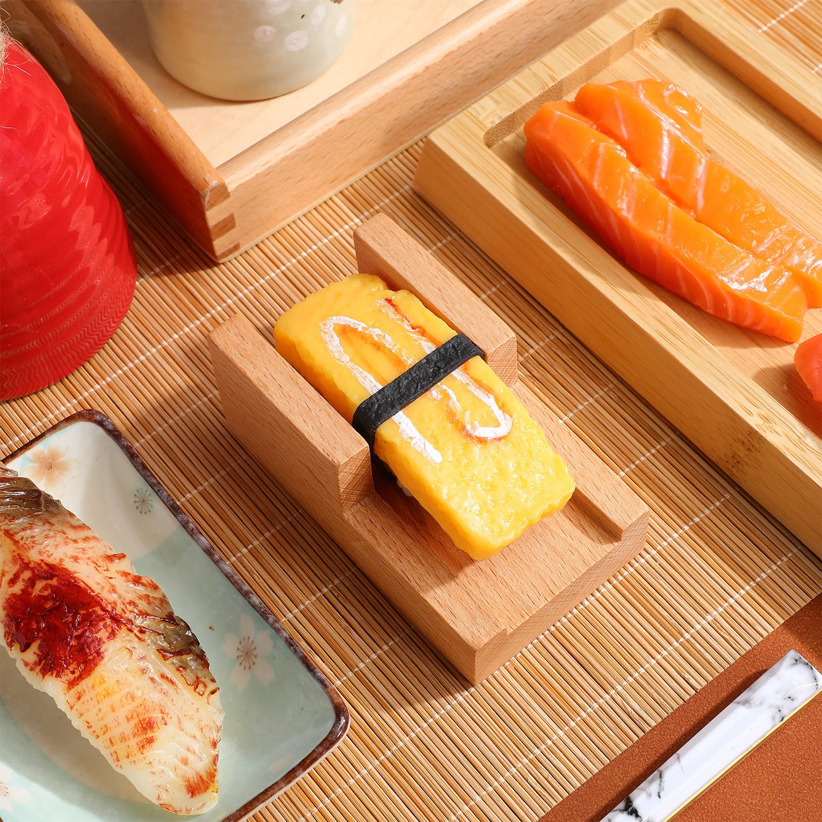 Gatuida Lot de 5 Supports à Sushis en Bois, à Fentes Plates, Style Japonais, pour La Maison, Les Restaurants Et Les Fêtes. Plateau de Service, Assiette à Sashimi, Présentoir à Aliments.