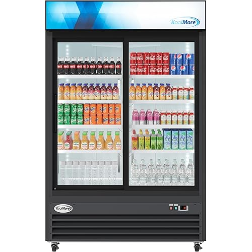 KoolMore MDR-2D-GSLD Commercial Glass 2 Door Display Refrigerator Merchandiser - Upright Beverage Cooler with LED Lighting - 45 Cu. Ft., Black