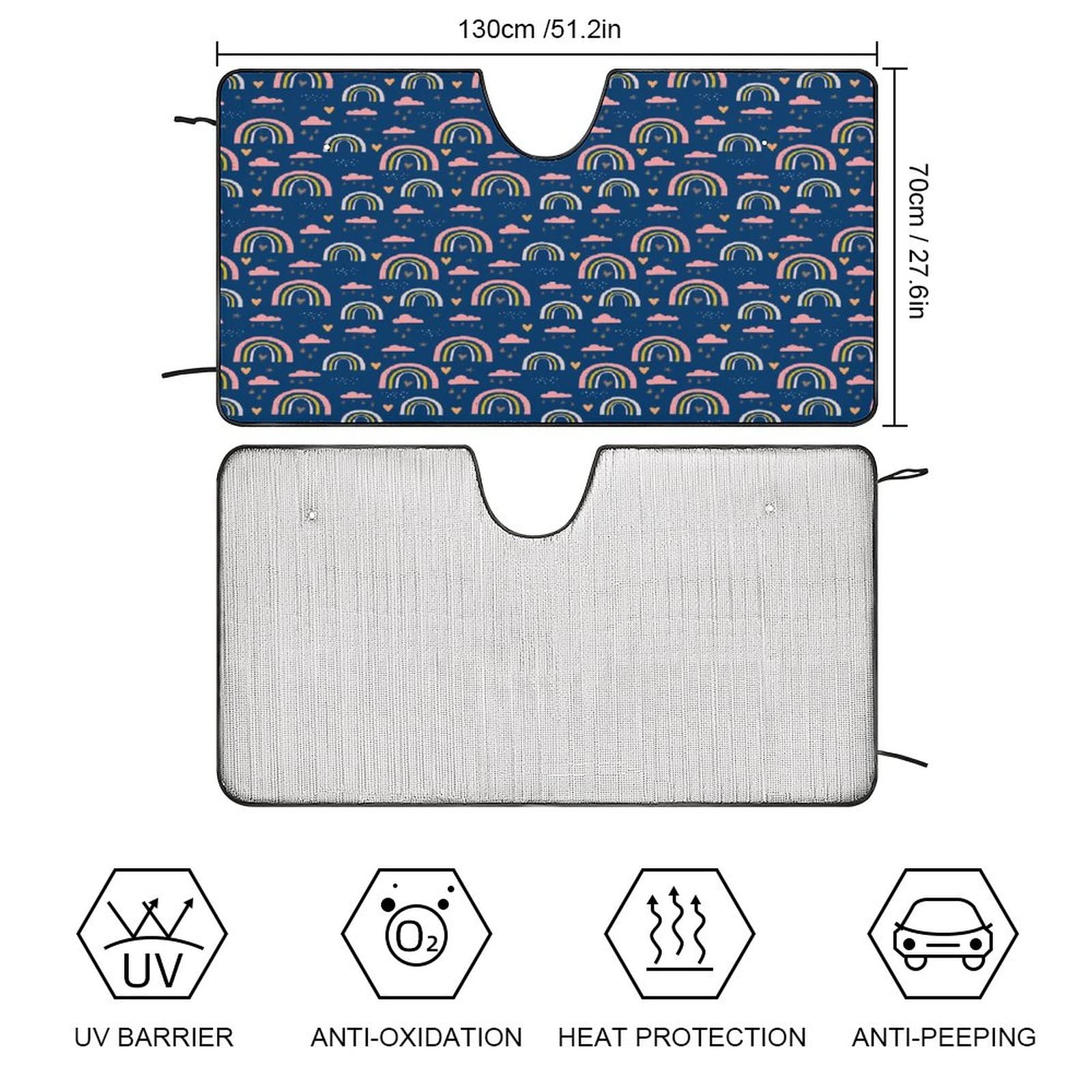 Pink Girls Rainbow Kids Car Sun Shade Windshield Cute Cloud Cartoon Colorful Rainbow for Most Vehicles 51L x 28W Inch