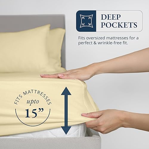 Miniatura 4 de Lane Linen - Juego de 3 piezas con sábana bajera 100% algodón orgánico en tamaño Queen y 2 fundas de almohada, con tejido de percal de algodón