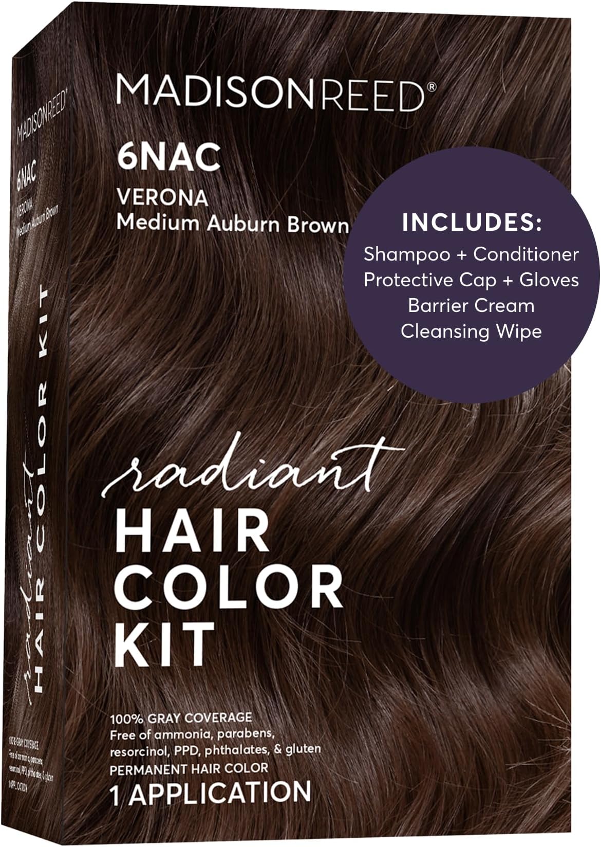 Madison Reed Radiant Hair Color Kit - 6NAC Medium Chocolate Brown with Copper-Auburn Undertones (Verona), Dimensional Gray Hair Blending Permanent Hair Dye, PPD-Free & Ammonia-Free, 1 Pack
