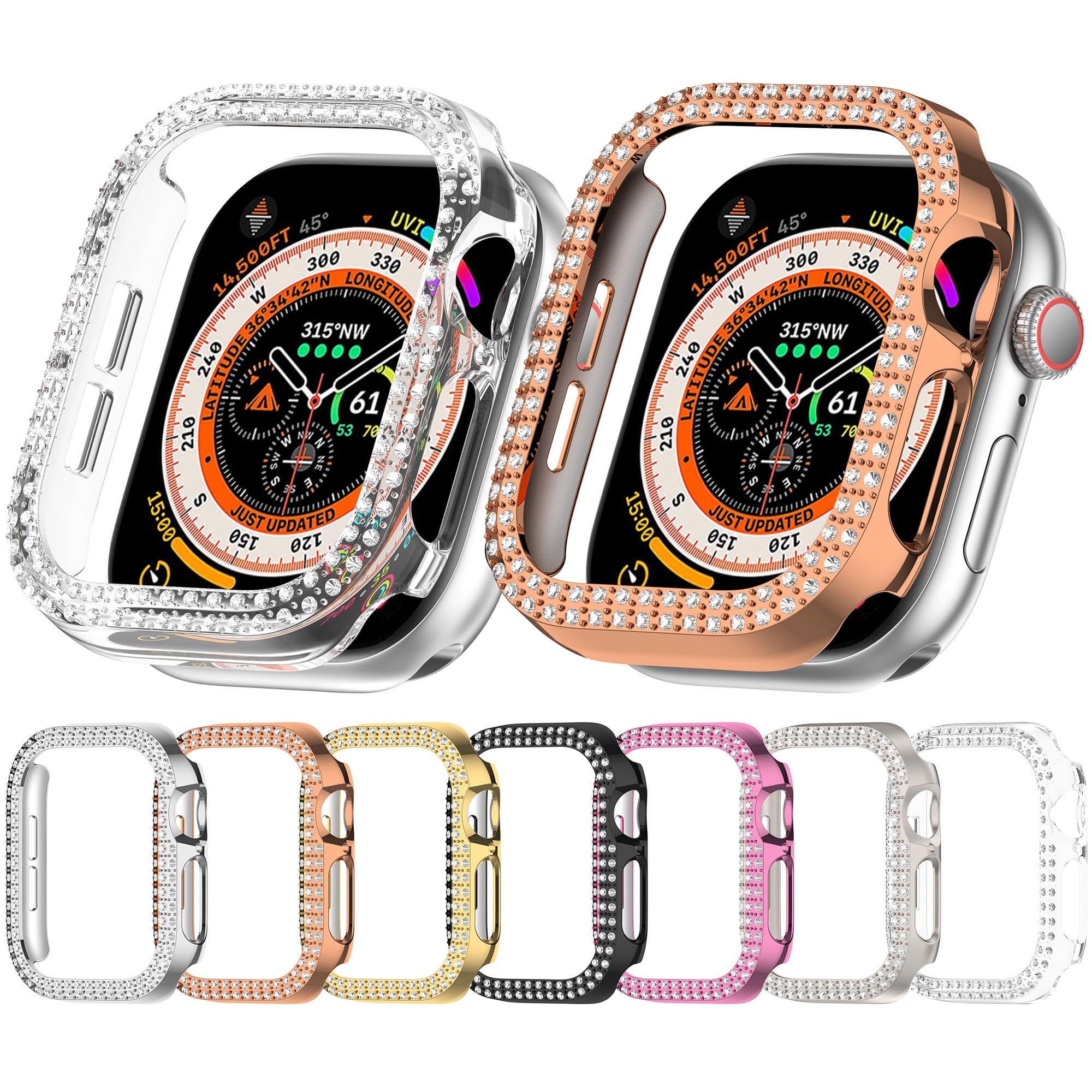 Custodia Con Diamanti Per Apple Watch 45mm 41mm 44mm 40mm