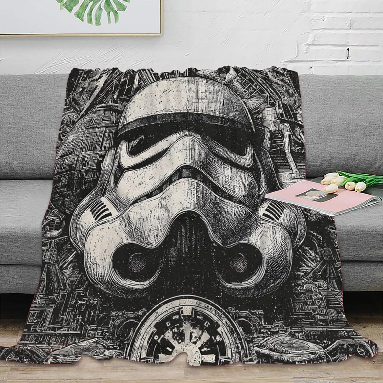 3D Printed stormtrooper helmet Travel Blanket Microfiber Lightweight Warm Bedding Soft sci fi illustration Nap Blanket Compact Portable Non Pilling for Campers Travellers Adults 40x50inch(100x130cm)