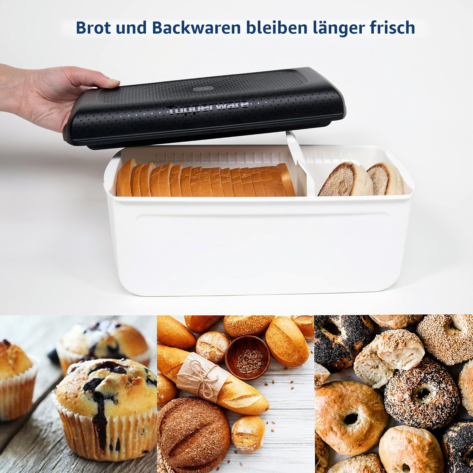 Tupperware Brotbehälter und Brotkasten für Brot, Gebäck, Bagels und mehr, CondensControl - Feuchtigkeitsregulierungstechnologie, hält Brot länger frisch - 32,1 x 16,5 x 15,2 cm