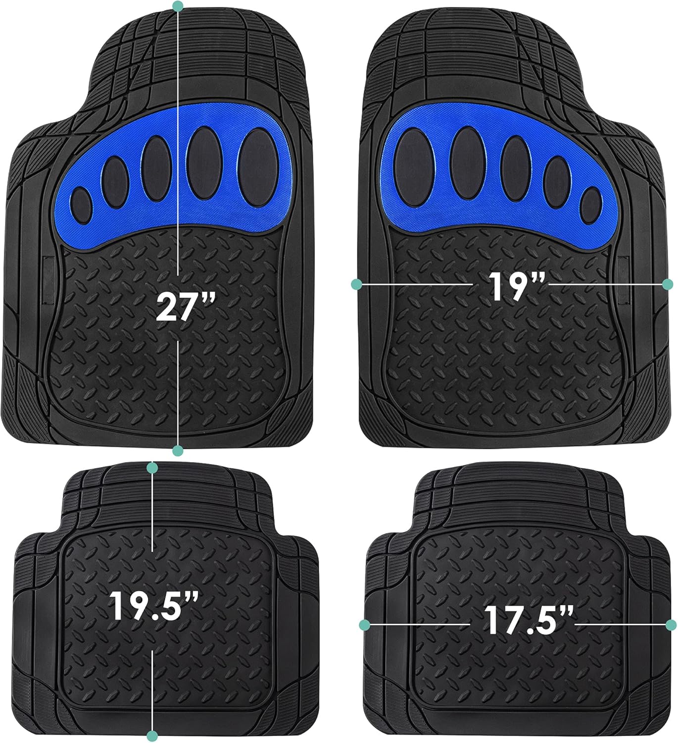 FH Group Automotive Floor Mats - Heavy-Duty Footprint Design Rubber Floor Mats for Cars, Universal Fit Full Set, Climaproof Floor Mats, Trimmable Floor Mats for Most Sedan, SUV, Truck Floor Mats Blue - Image 2