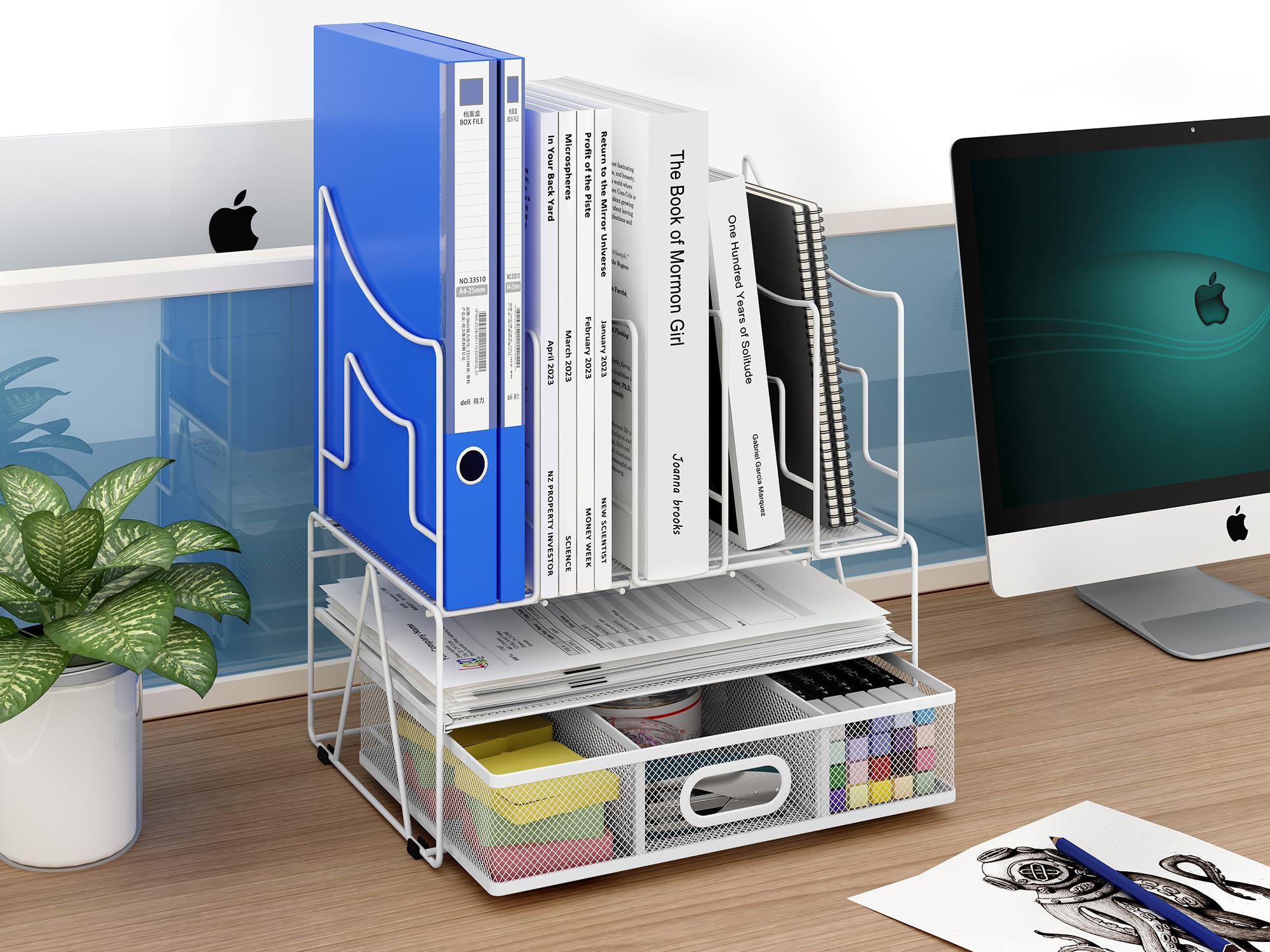 EasyPAG 7 Compartimentos Metal A4 Organizador Oficina Soporte Archivos Clasificador Papeles Almacenamiento Escritorio Estante Carta Bandeja Documentos,Blanco