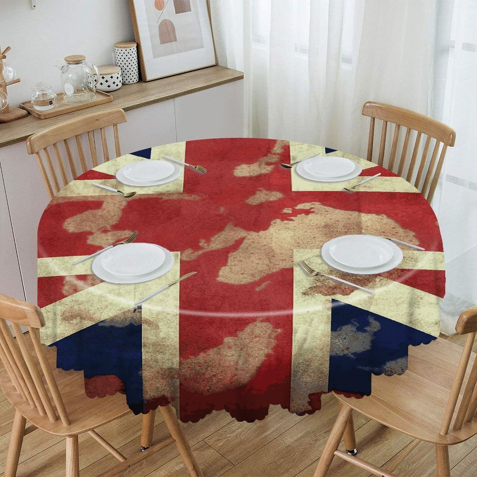 VstaDank Vintage Union Jack British Flag Round Tablecloth 60 Inch Easy to Clean Circle Table Cover Thick Decorative Round Polyester Table Cloth for Dining Kitchen Party Farmhouse Outdoor