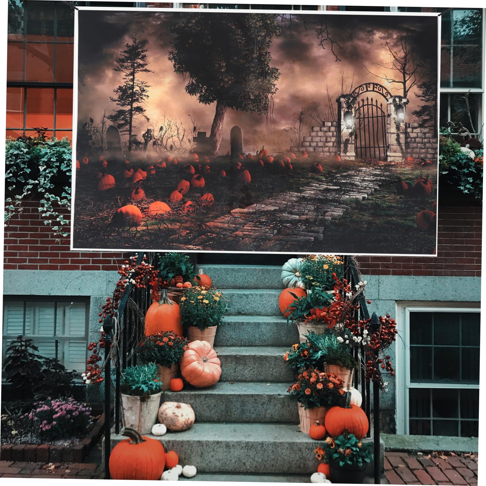 HOMSFOU 3pezzi Backdrop Halloween Per Fotografie Tappeto Murale Decorativo Per Feste Sfondo Per Eventi e Servizi Fotografici Facile Da Installare e Resistente