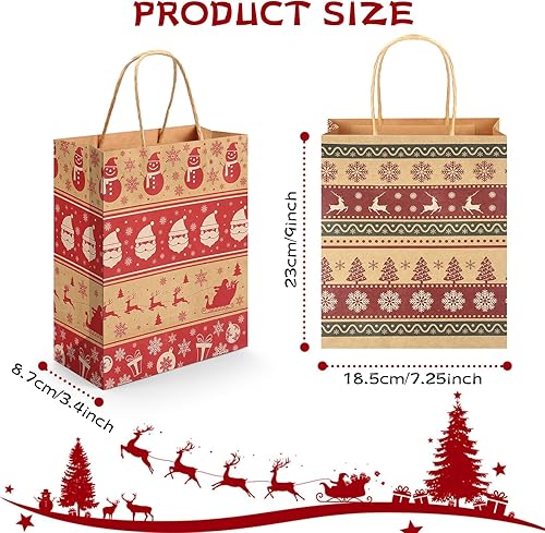 Miniatura 2 de 24 bolsas de regalo de Navidad a granel con asa, bolsas de papel kraft de Navidad, bolsas de regalos de Navidad para regalos de fiesta de Navidad,