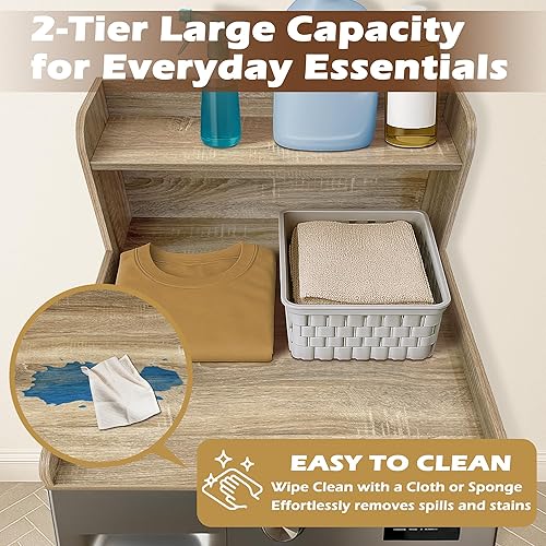 Miniatura 6 de Royxen Encimera de lavadora y secadora con estante, encimera de lavandería de 2 niveles para lavadora y secadora individuales, núcleo de madera