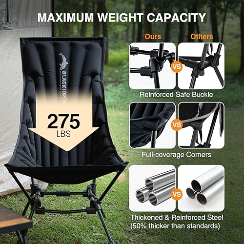 Miniatura 4 de Sillas de camping de respaldo alto, silla de camping portátil inflable, sillas plegables compactas ligeras con bolsa de transporte para mochileros